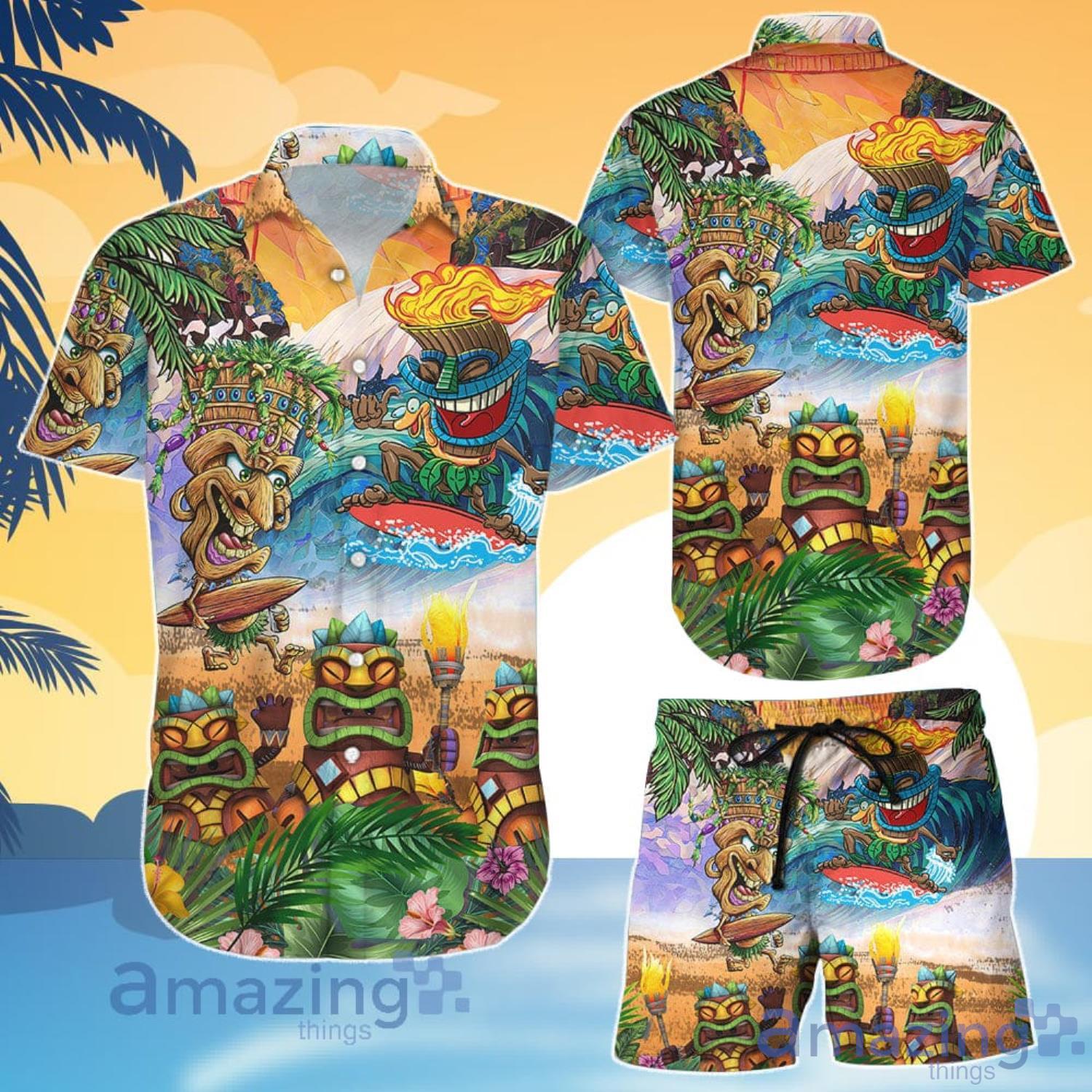 Let's Tiki Time Beach Get Here Tiki Funny Hawaiian Shirt And Short