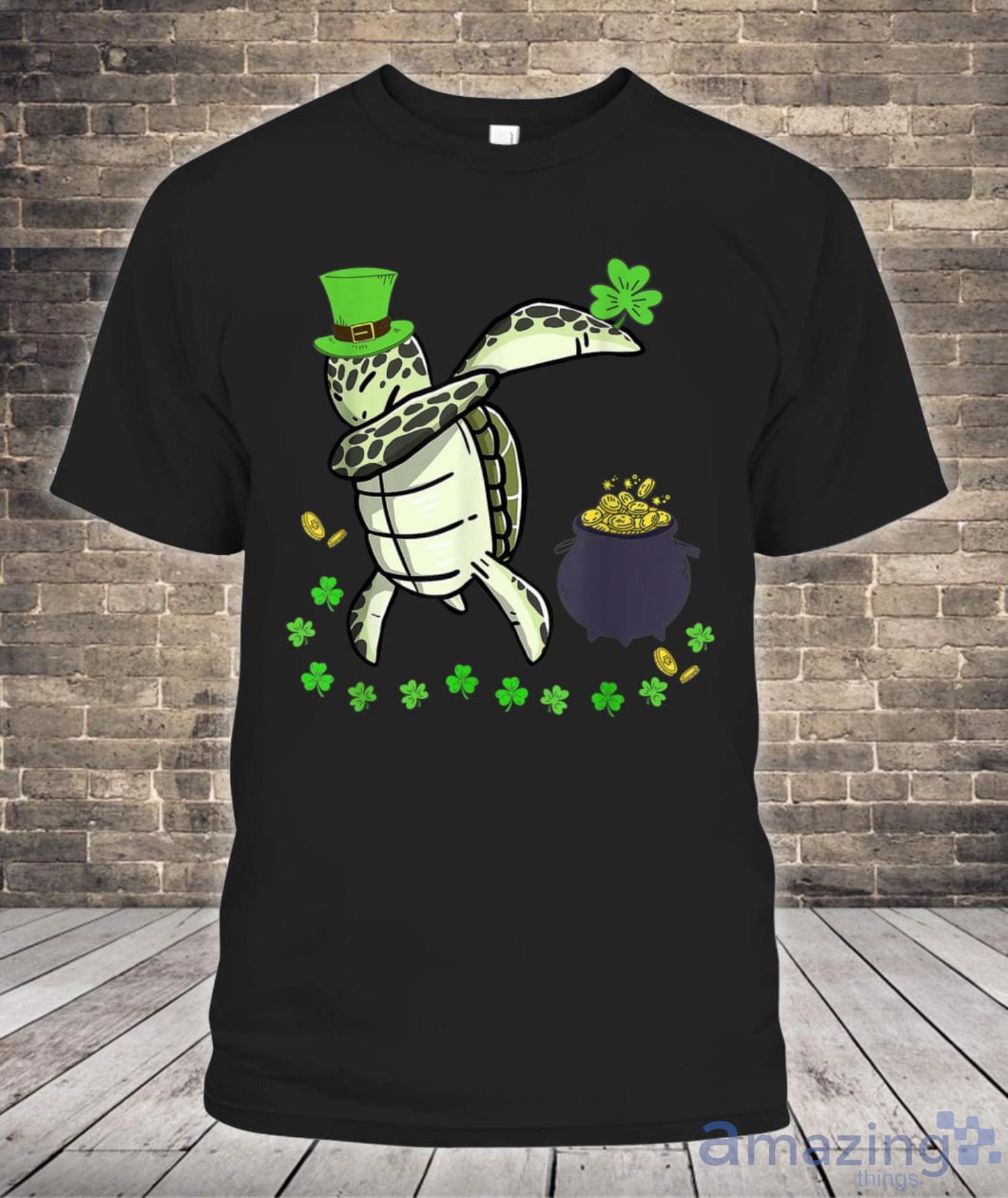 Funny Sea Turtle Dabbing Shamrock Patricks Shirt Product Photo 1