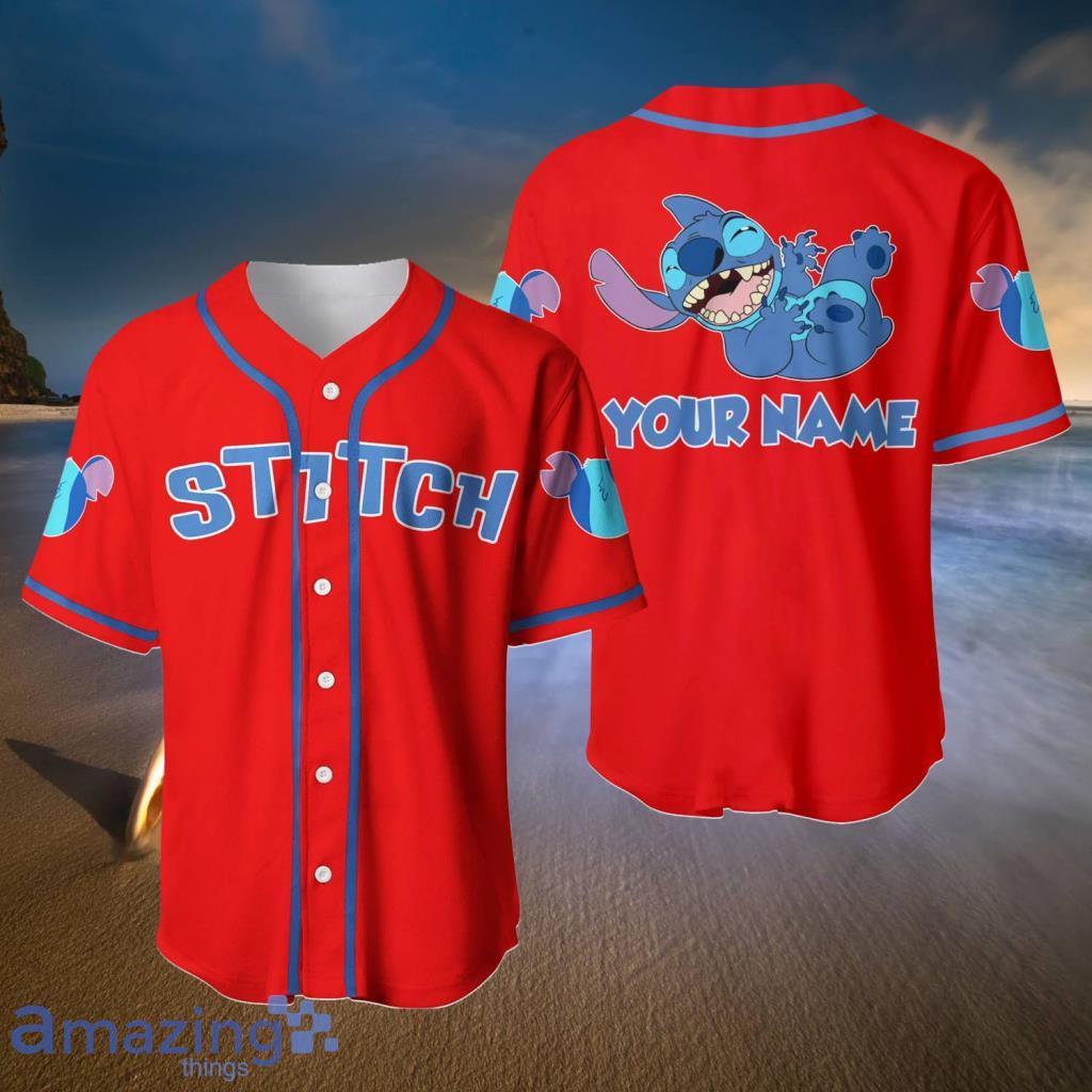 Funny Stitch Blue Red Disney Cartoon Baseball Jerseys For Men And