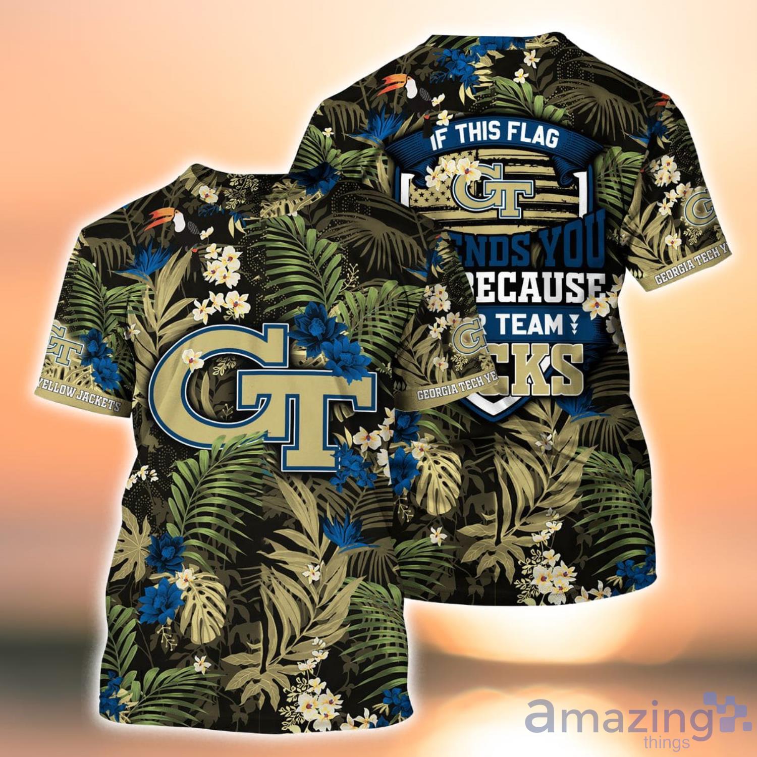 NCAA Georgia Tech Yellow Jackets Flower Cheap Hawaiian Shirt 3D Shirt,  Georgia Tech Yellow Jackets Holiday Gifts - T-shirts Low Price