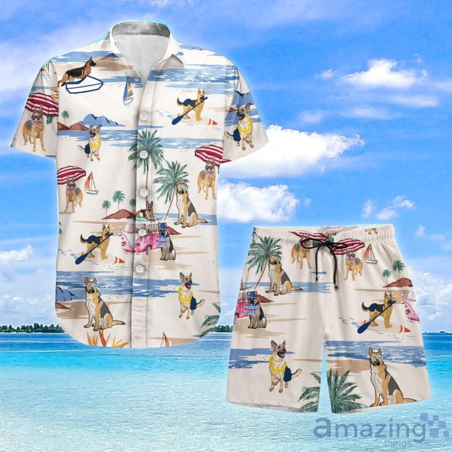 German Shepherd White Hawaiian Shirt And Short Product Photo 1