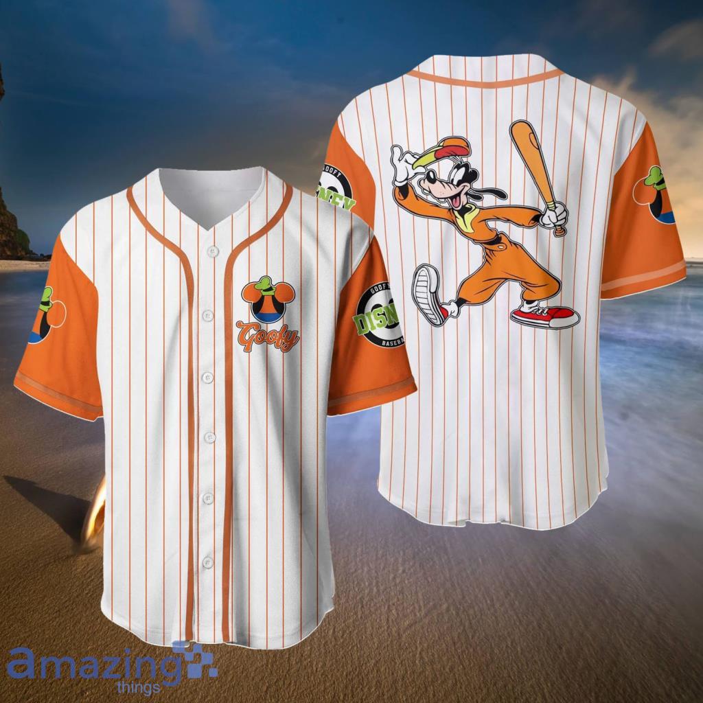 Goofy Dog White Orange Vintage Stripes Baseball Jerseys  For Men And Women - Goofy Dog White Orange Vintage Stripes Baseball Jerseys  For Men And Women
