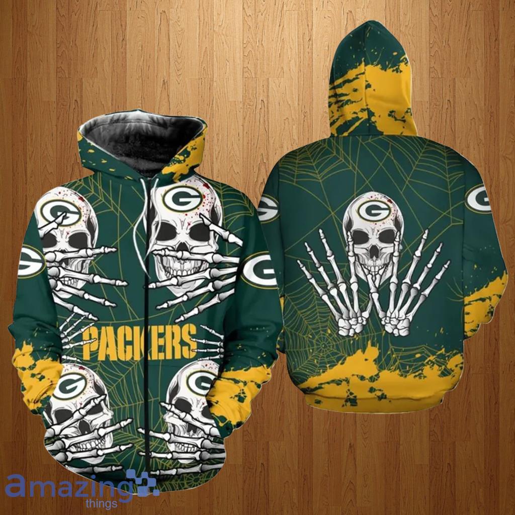 NFL Green Bay Packers Skull Hoodie, Zip Hoodie 3D All Over Print For Fans