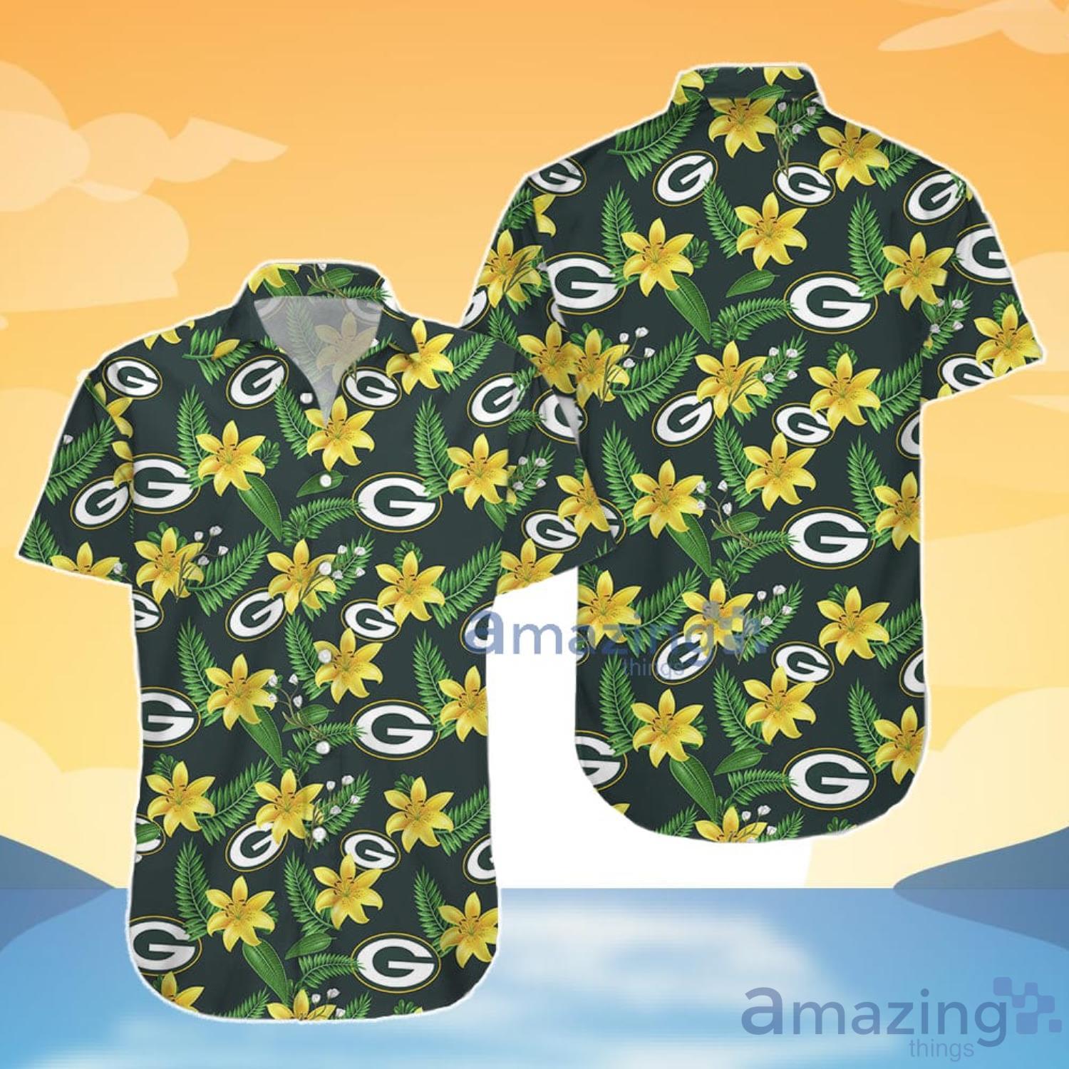 Green Bay Packers Yellow Flowers Short Sleeve Hawaiian Shirt And Short