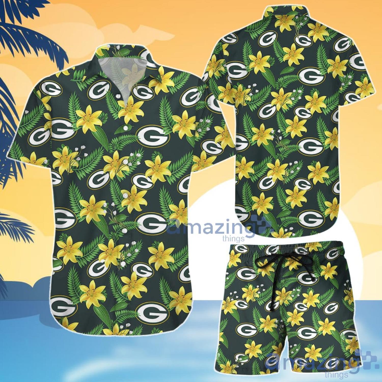 Green Bay Packers Tropical Yellow Flower Hawaiian Shirt And Shorts Gift For  Summer