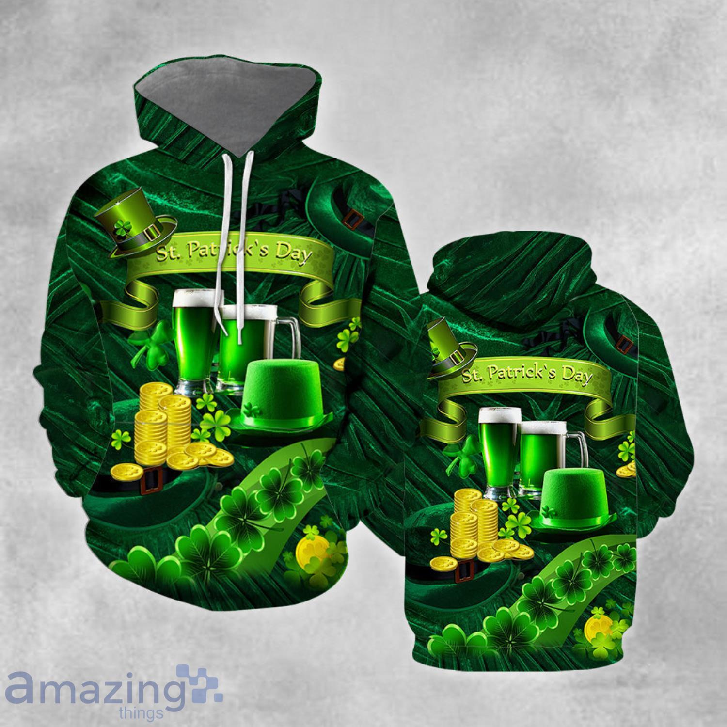 Green Beer St. Patrick's Day All Over Print Hoodie Product Photo 1