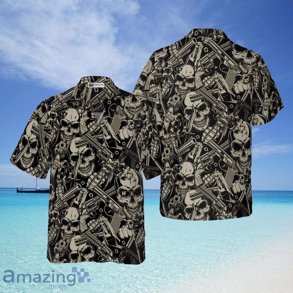 Guns And Skulls Pattern Hawaiian Shirt For Men And Women - Guns And Skulls Pattern Hawaiian Shirt For Men And Women