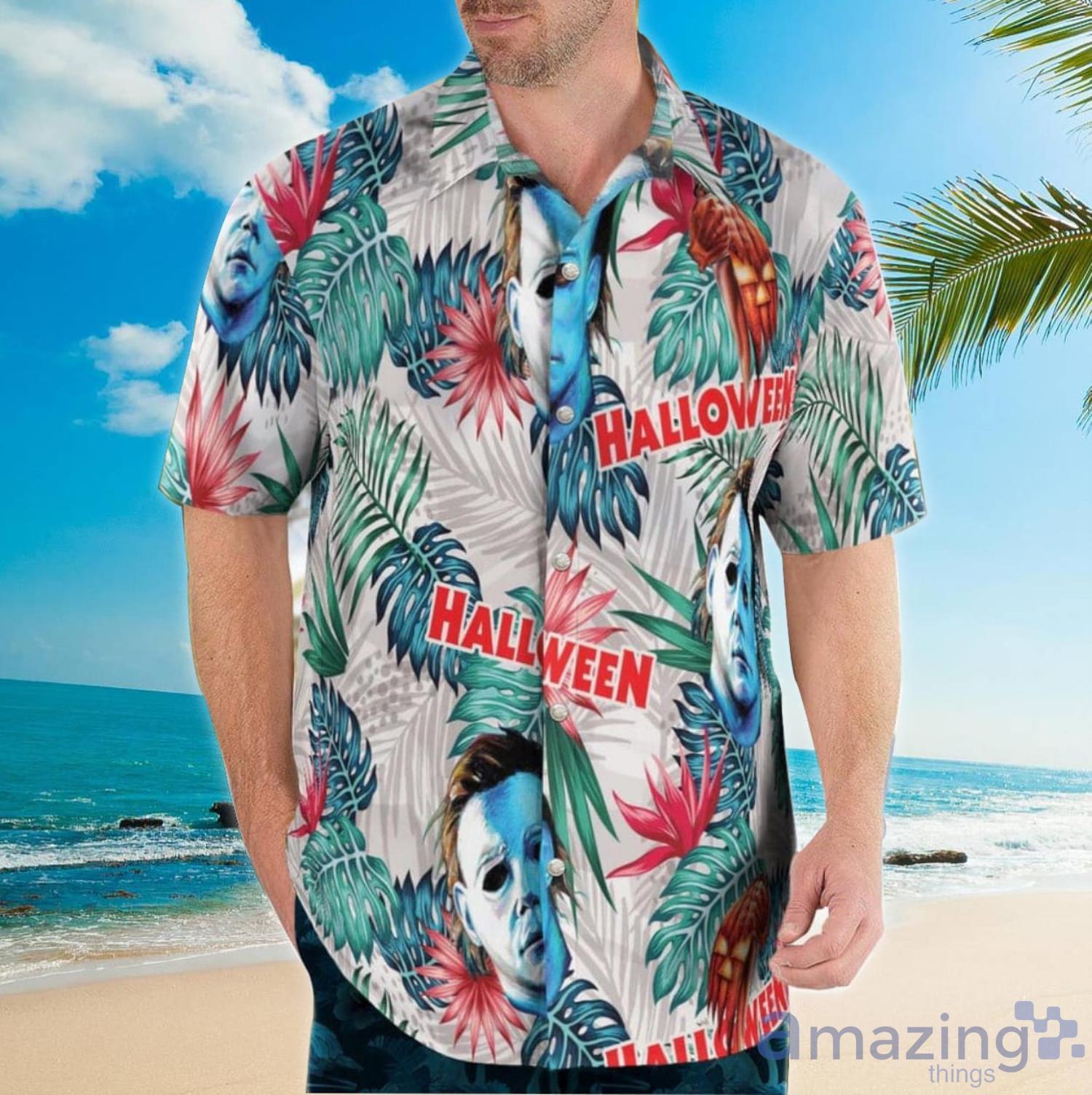 Halloween Michael Myers Aloha Leaf Pattern Happy Summer Hawaiian Shirt Product Photo 1