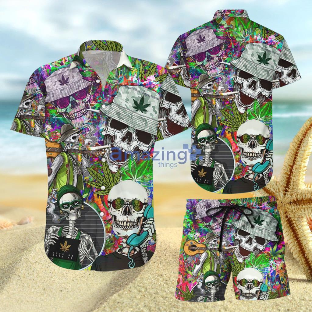 Hippie Tropical Green Skull Life Style Hawaiian Shirt And Short - Hippie Tropical Green Skull Life Style Hawaiian Shirt And Short