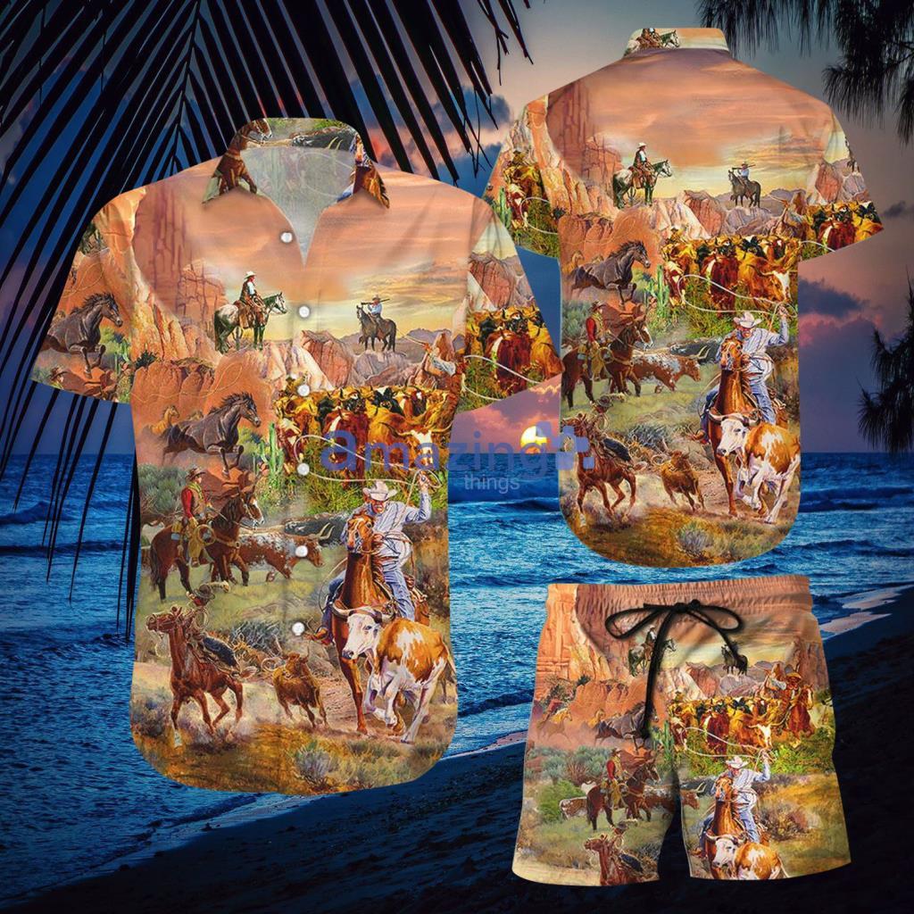 Horse Print Cowboy Love Life Hawaiian Shirt And Short - Horse Print Cowboy Love Life Hawaiian Shirt And Short