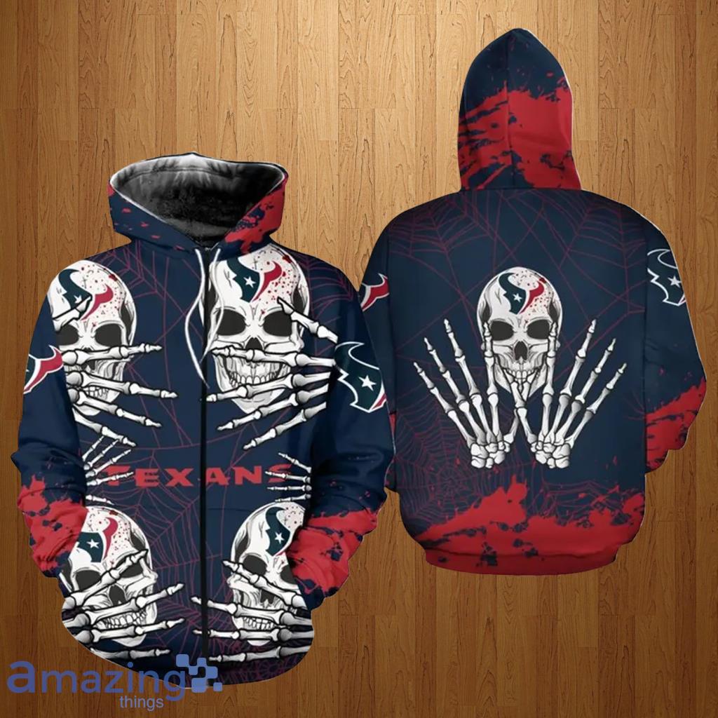 Houston Texans NFL Halloween Skull Skeleton Zip Hoodie 3D All Over Print - Houston Texans NFL Halloween Skull Skeleton Zip Hoodie 3D All Over Print