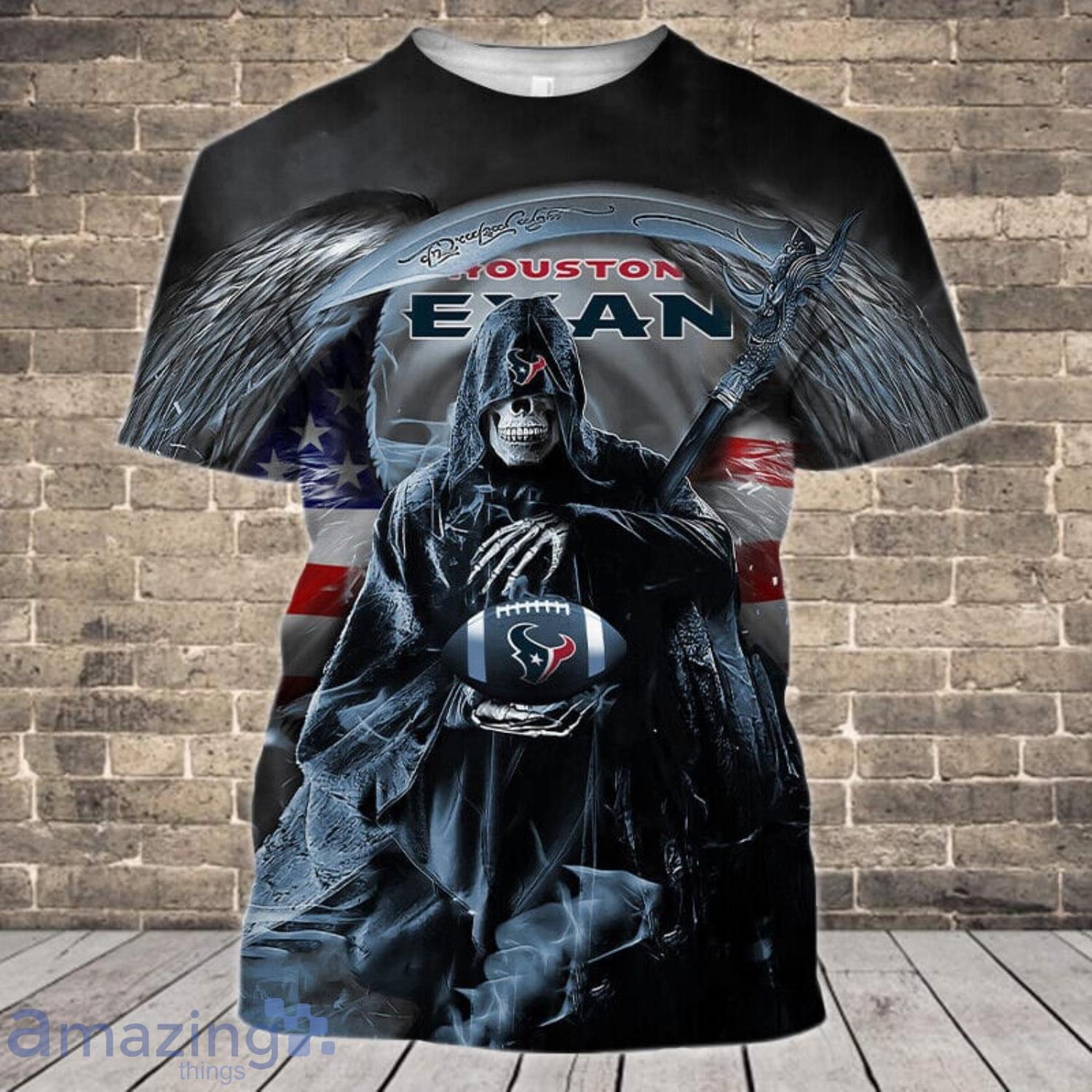 Houston Texans Skull Wings 3D T-Shirts Gift For Halloween