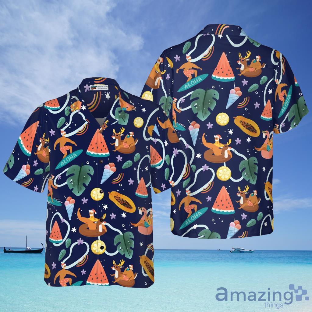 Hyperfavor Santa Beach Pattern Christmas Hawaiian Shirt For Men And Women - Hyperfavor Santa Beach Pattern Christmas Hawaiian Shirt For Men And Women