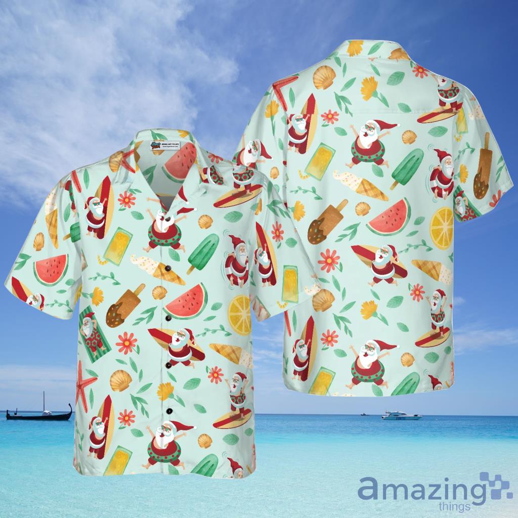 Hyperfavor Santa Surfing Pattern Hawaiian Shirt For Men And Women - Hyperfavor Santa Surfing Pattern Hawaiian Shirt For Men And Women