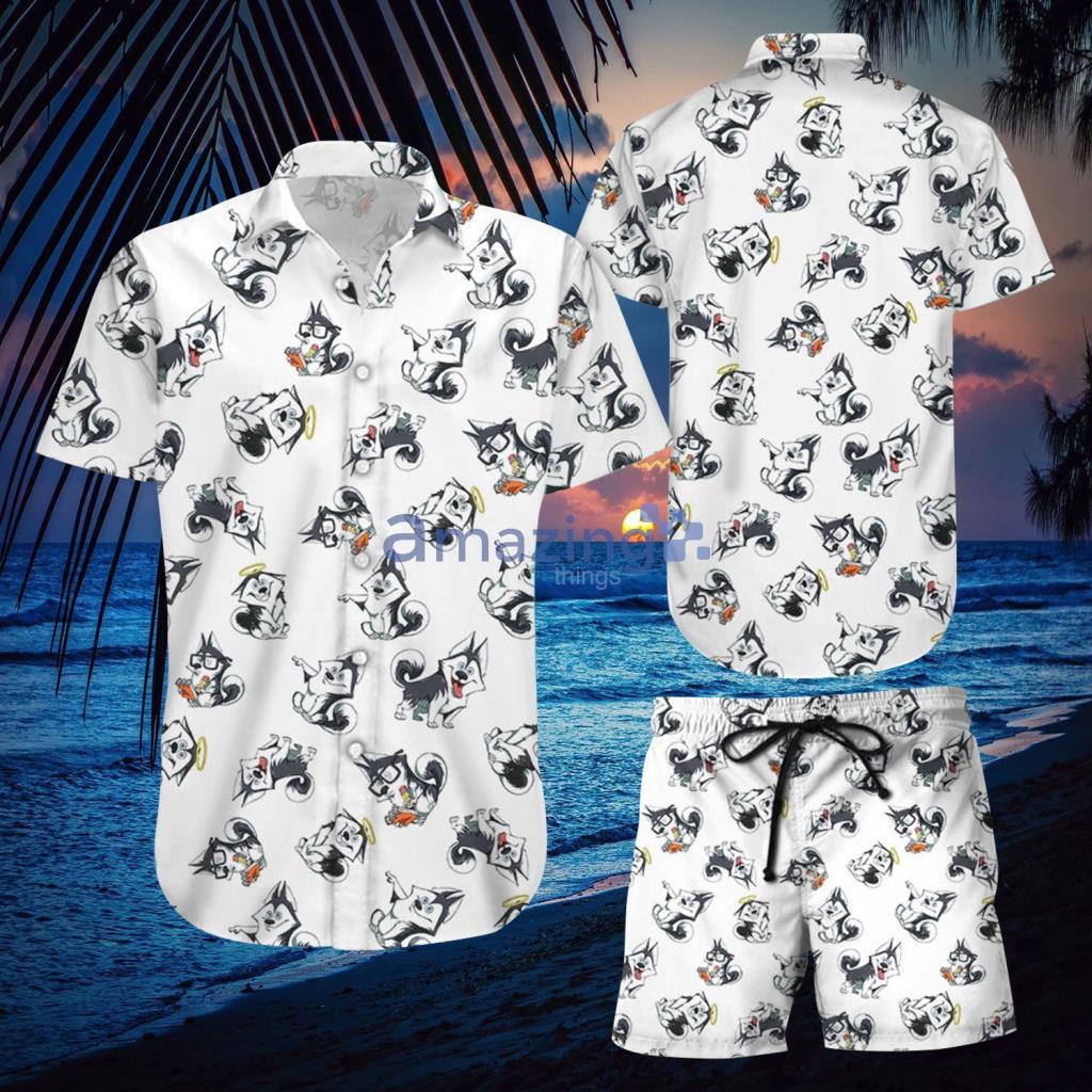 I Love Husky Tropical Hawaiian Shirt And Short - I Love Husky Tropical Hawaiian Shirt And Short