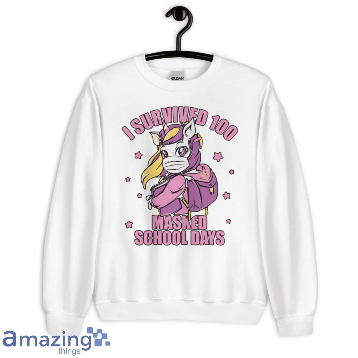 I Survived 100 Masked School Days Pink Unicorn T-Shirt Product Photo 1