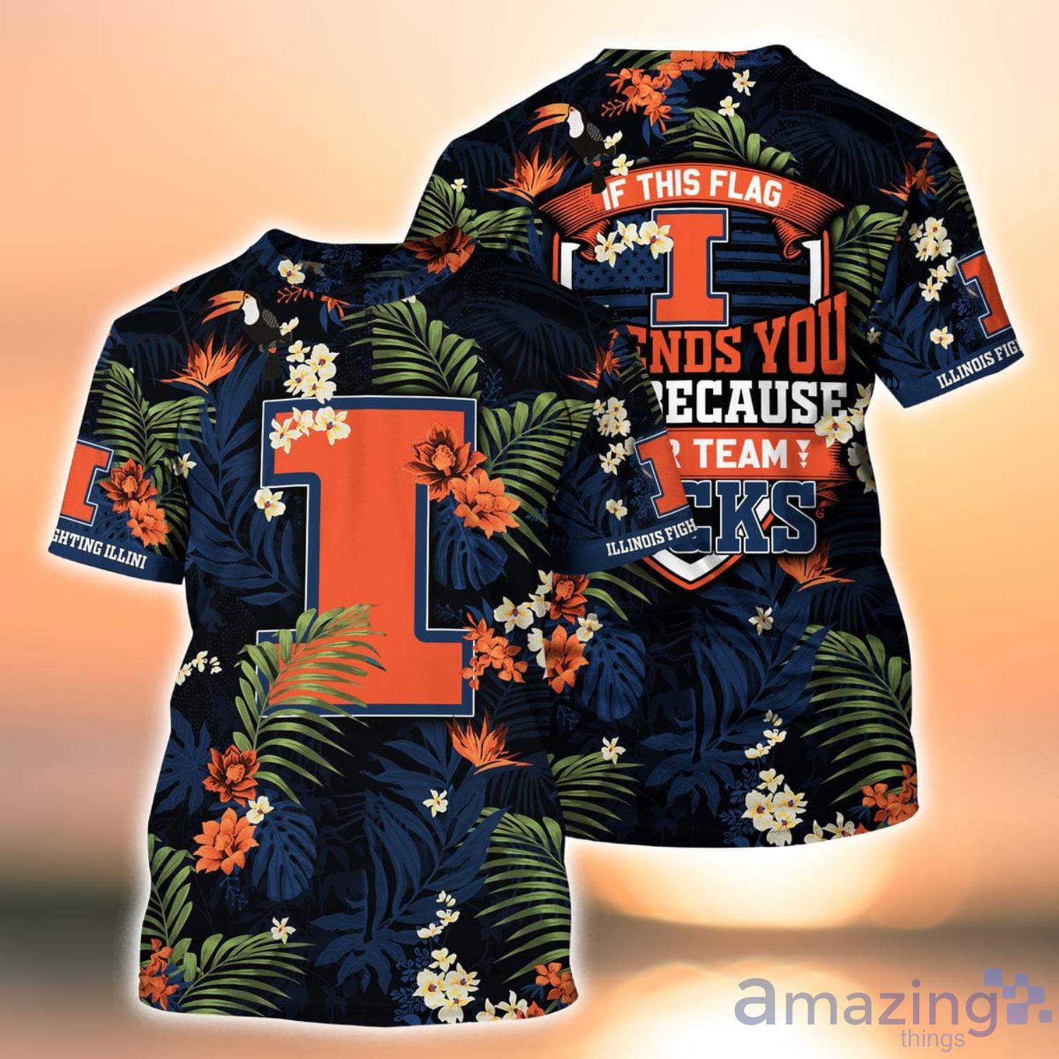  Illinois Fighting Illini Summer Hawaiian 3D T-Shirt Product Photo 1