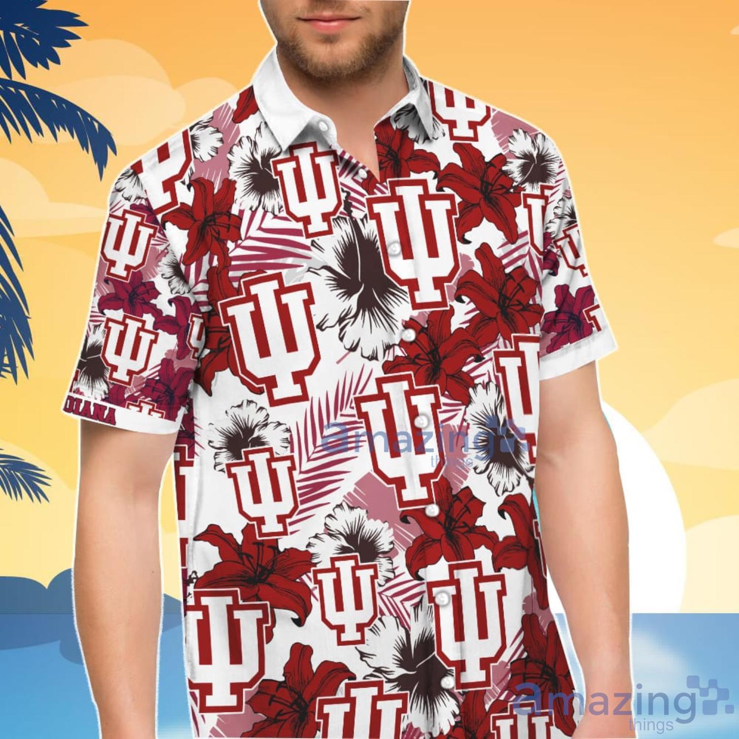 Indiana Hoosiers Red Tropical Flower Hawaiian Shirt And Shorts Gift For Summer image Indiana Hoosiers Red Tropical Flower Hawaiian Shirt And Shorts Gift For Summer Product Photo 2