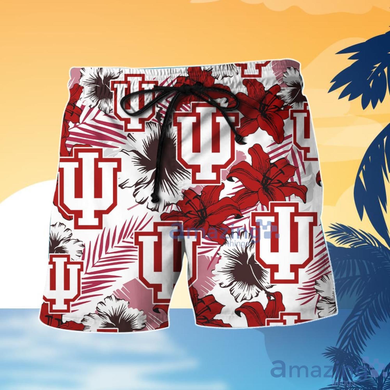 Indiana Hoosiers Red Tropical Flower Hawaiian Shirt And Shorts Gift For Summer image Indiana Hoosiers Red Tropical Flower Hawaiian Shirt And Shorts Gift For Summer Product Photo 3