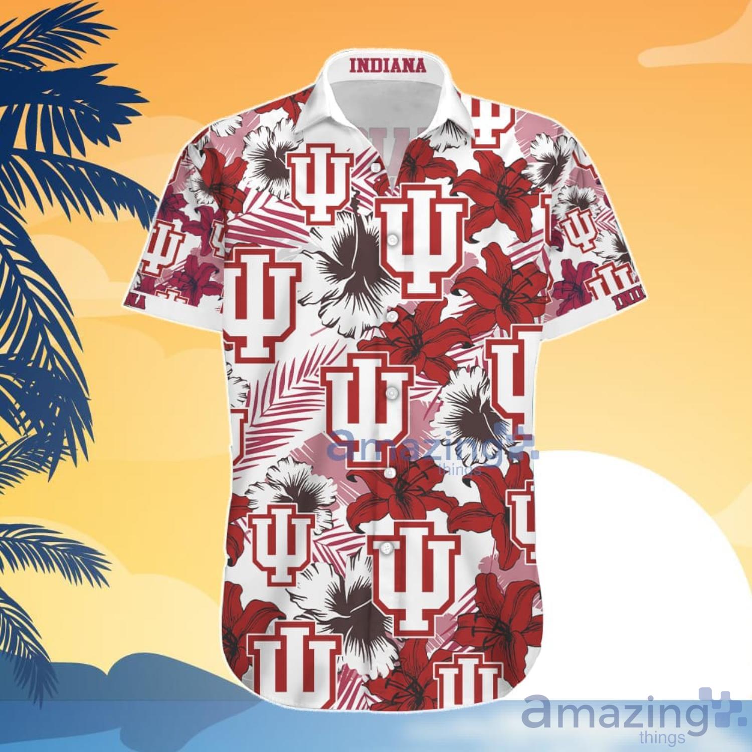 Indiana Hoosiers Red Tropical Flower Hawaiian Shirt And Shorts Gift For Summer image Indiana Hoosiers Red Tropical Flower Hawaiian Shirt And Shorts Gift For Summer Product Photo 5