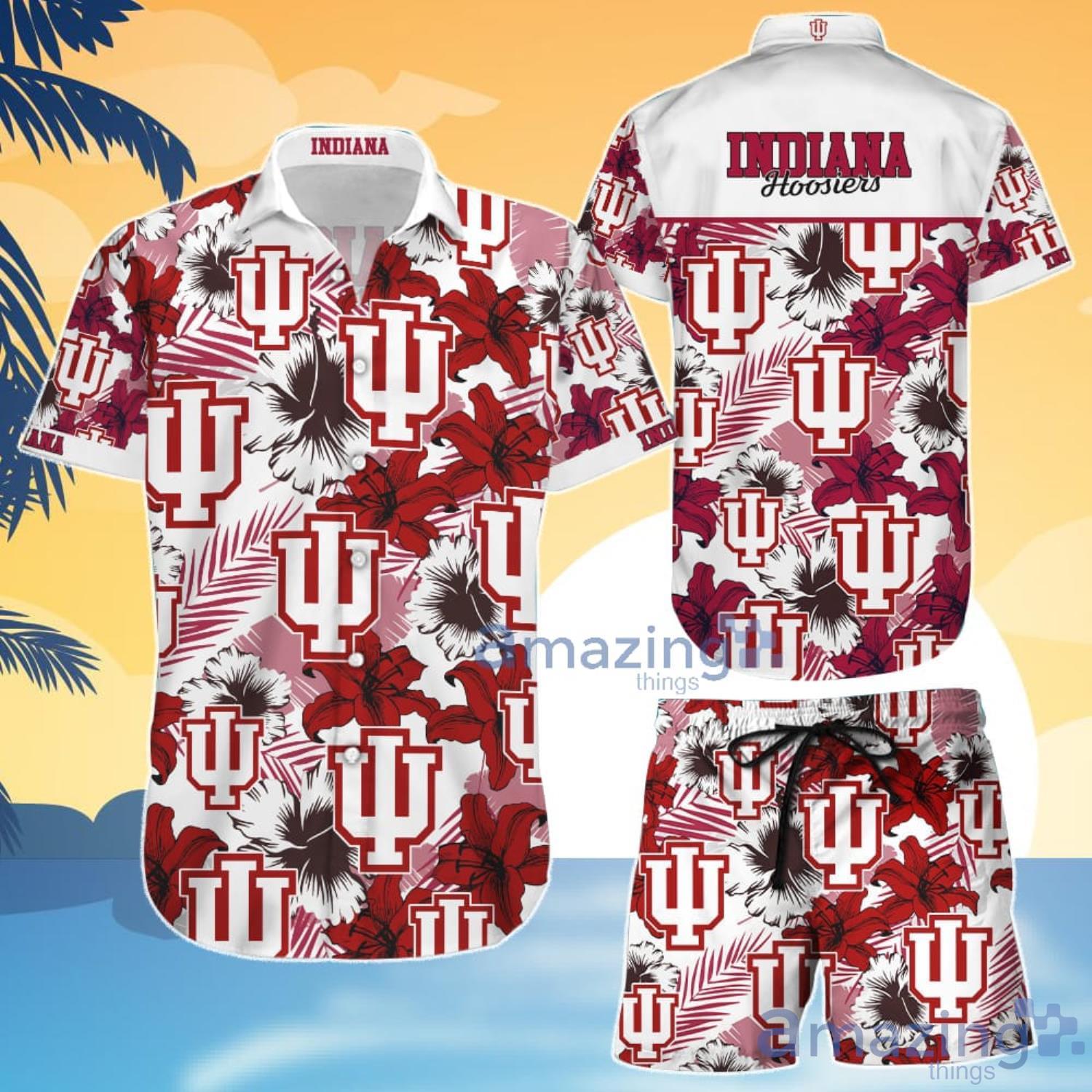 Indiana Hoosiers Red Tropical Flower Hawaiian Shirt And Shorts Gift For Summer Product Photo 1 Indiana Hoosiers Red Tropical Flower Hawaiian Shirt And Shorts Gift For Summer Product Photo 1
