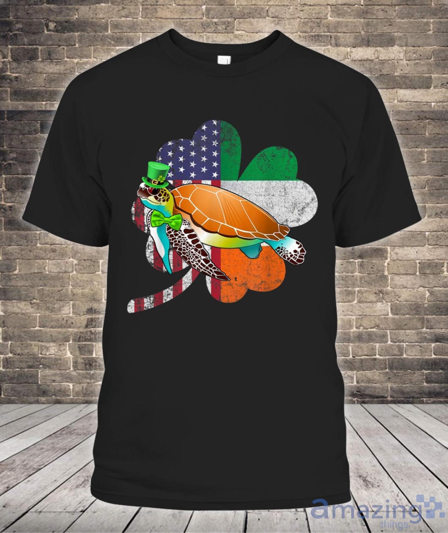 Irish American Flag Shamrock Turtle St Patricks Shirt Product Photo 1