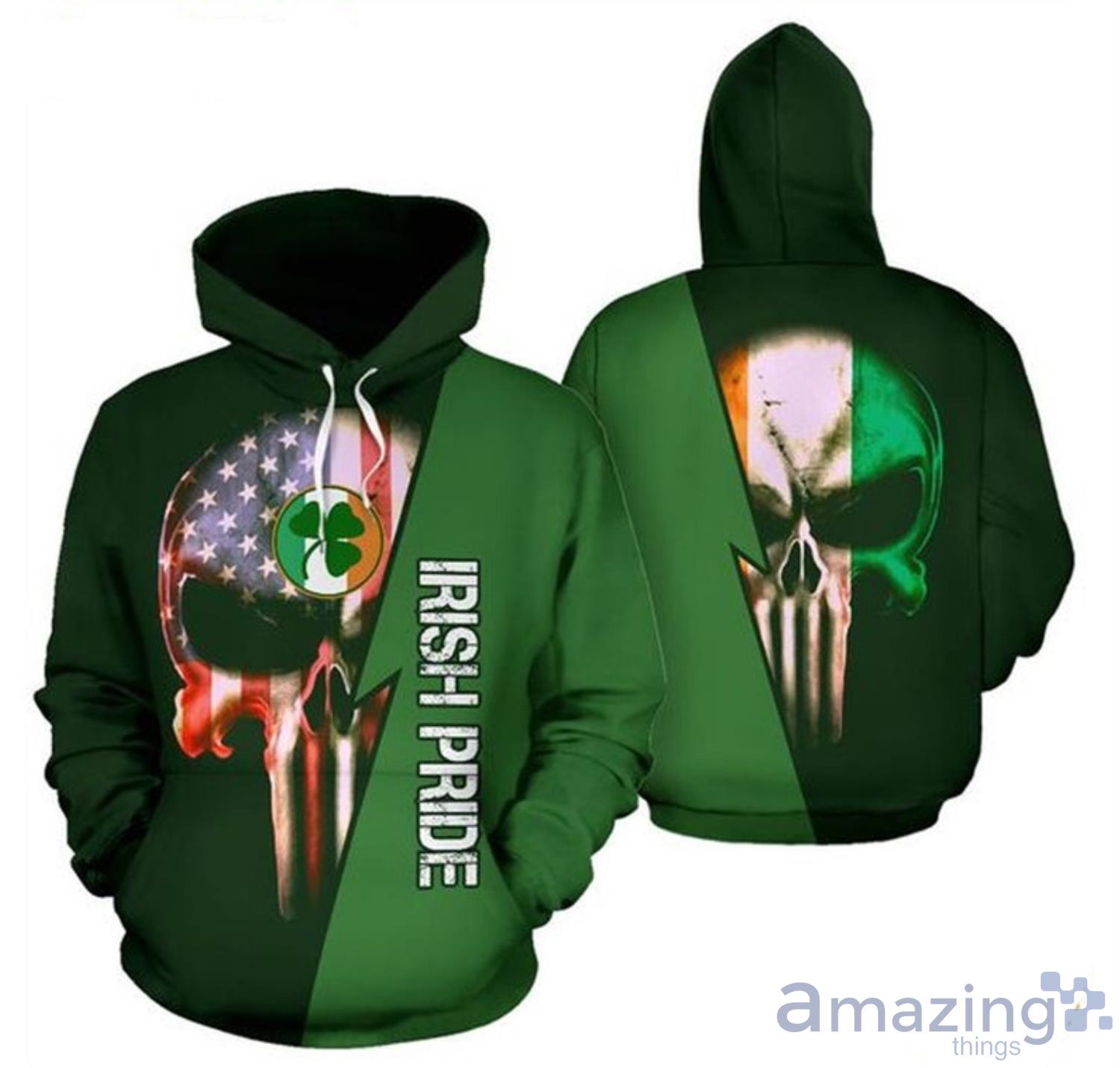 Irish Pride Skull Full Hoodie St.Patricks Day Product Photo 1 Irish Pride Skull Full Hoodie St.Patricks Day Product Photo 1