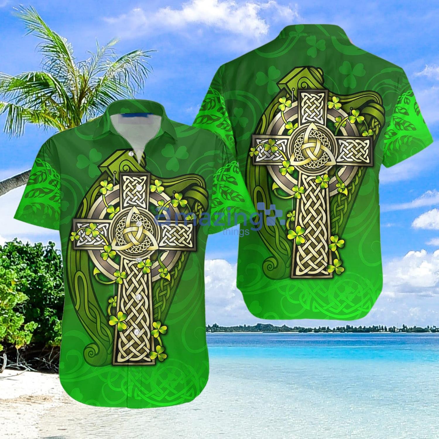 Irish St Patrick Celtic Cross And The Irish Harp Aloha Gift For Summer Hawaiian Shirt Men And Women Product Photo 1