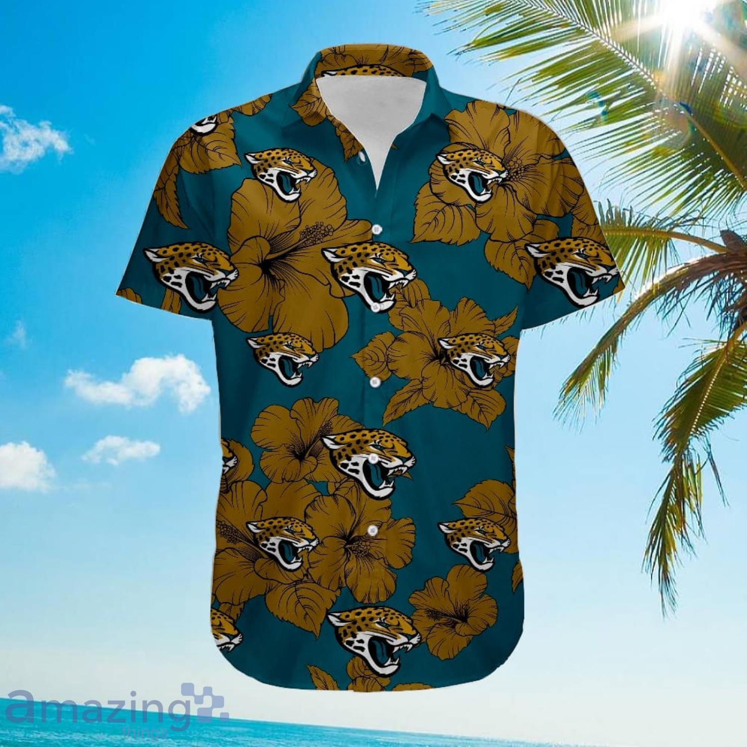 NFL Jacksonville Jaguars Hawaiian Shirt Coconut Tree Teal Grey