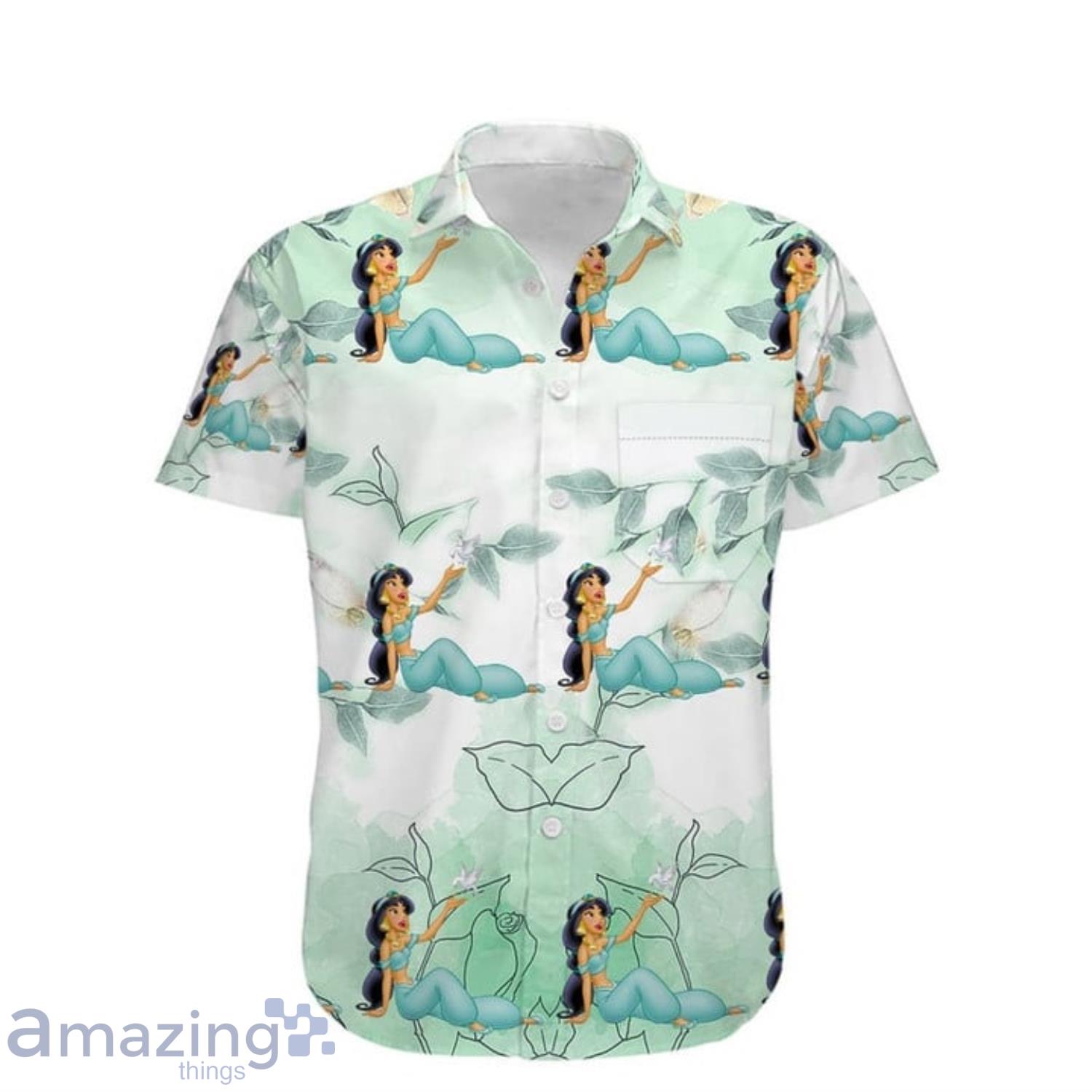 Jasmine Princess Clear White Leaf Pattern Disney Aladdin Hawaiian Shirt For Men And Women image Jasmine Princess Clear White Leaf Pattern Disney Aladdin Hawaiian Shirt For Men And Women Product Photo 2