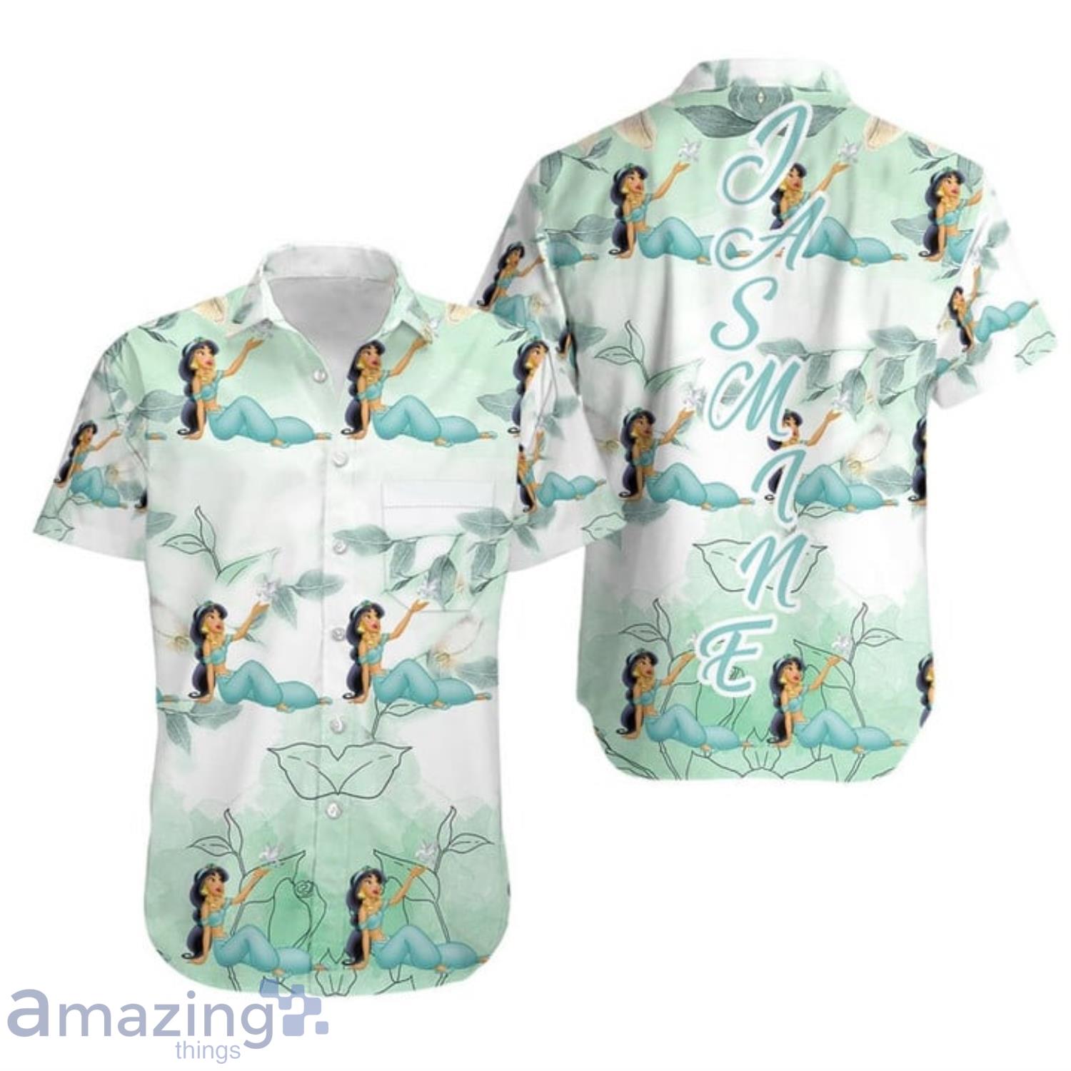 Jasmine Princess Clear White Leaf Pattern Disney Aladdin Hawaiian Shirt For Men And Women Product Photo 1