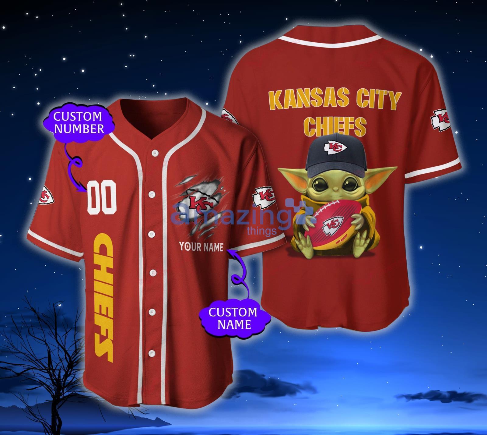 Kansas City Chiefs NFL Baby Yoda Custom Name And Number Baseball Jersey  Shirt