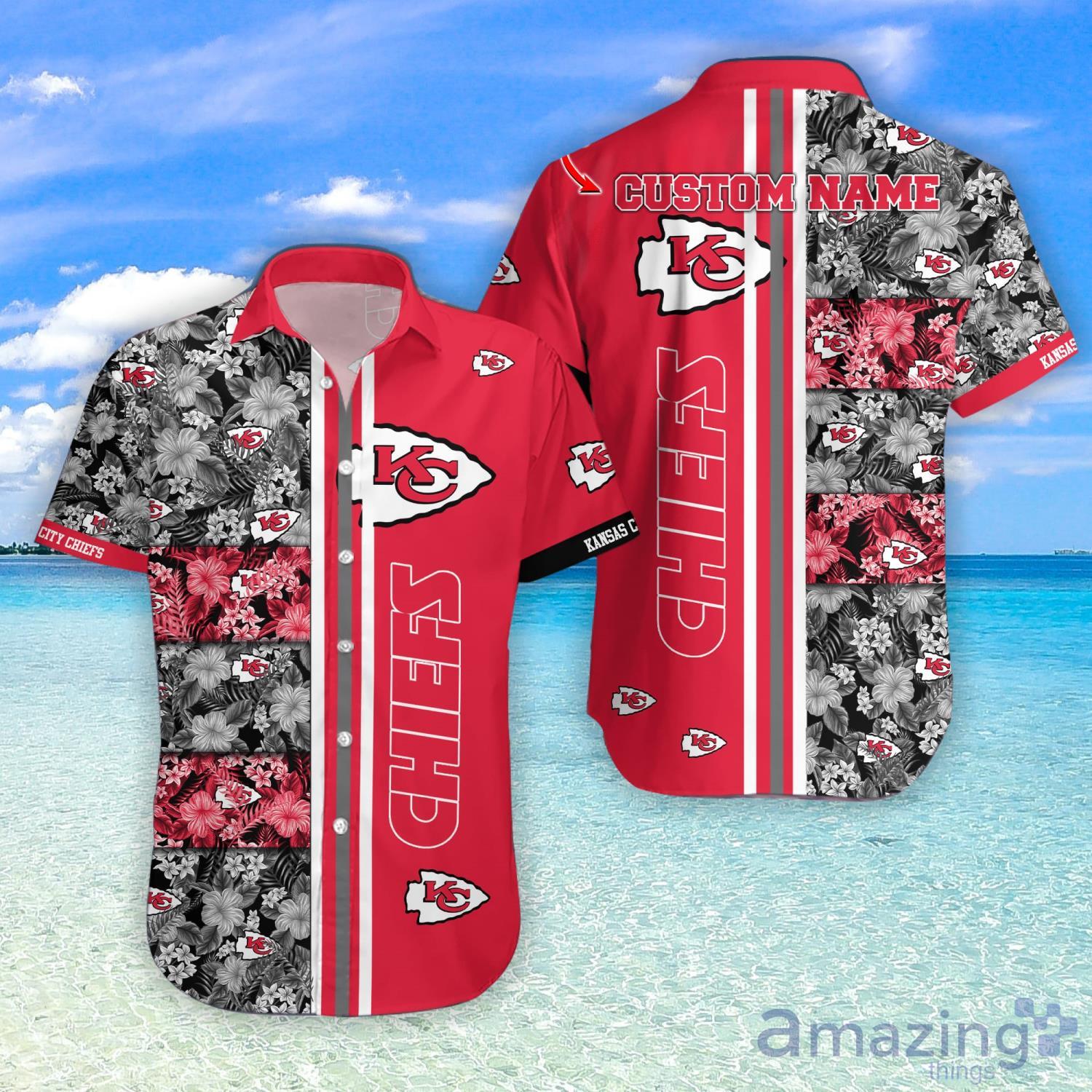 Kansas City Chiefs NFL Tropical Pattern Hawaiian Shirt Custom Name For Fans Product Photo 1