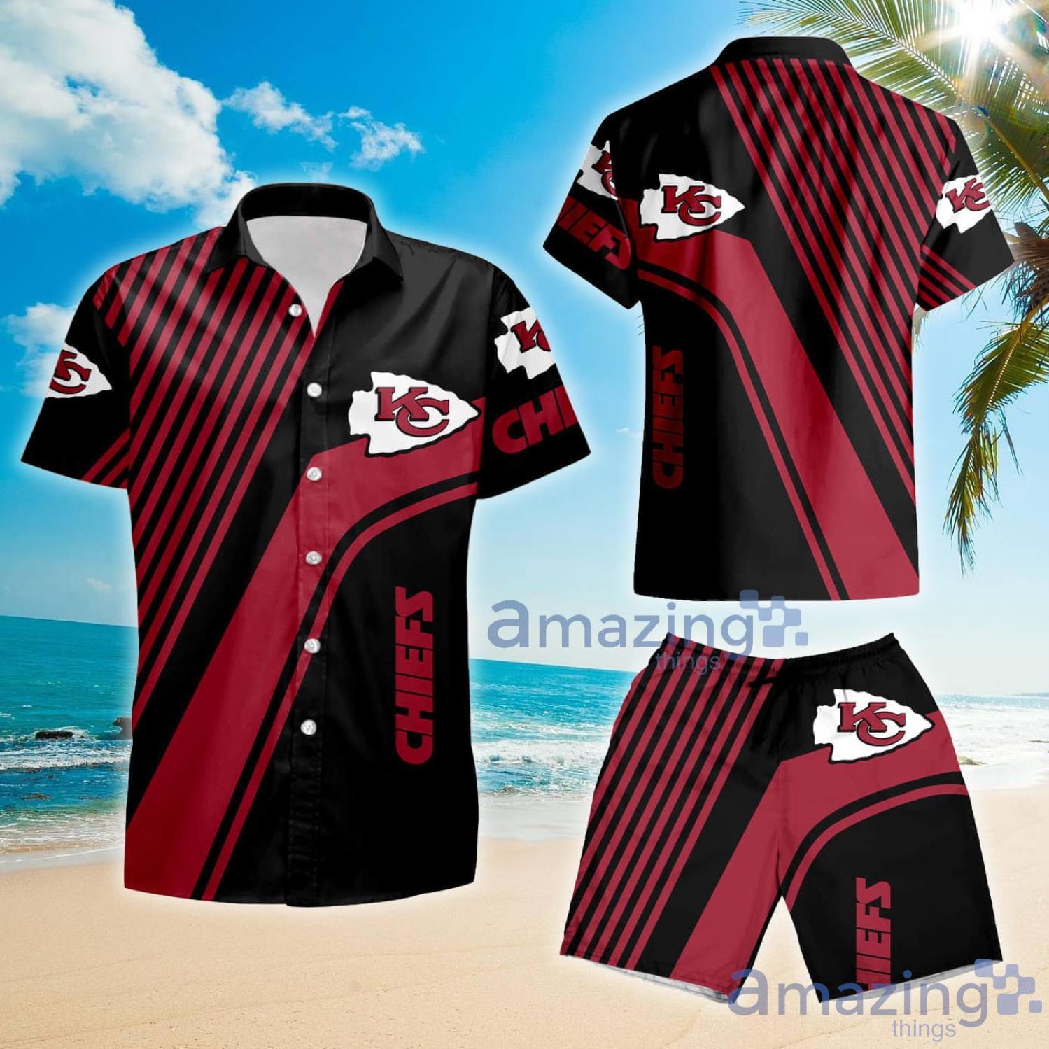 Kansas City Chiefs Red Striped Summer Gift Hawaiian Shirt And Shorts image Kansas City Chiefs Red Striped Summer Gift Hawaiian Shirt And Shorts Product Photo 2