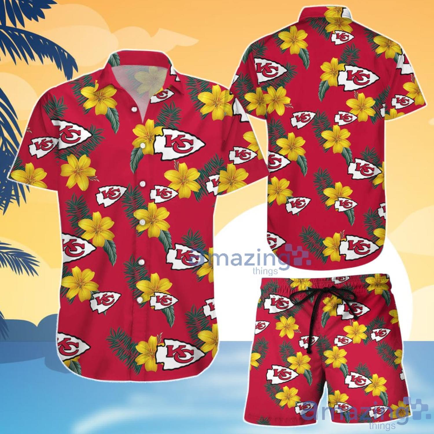 Kansas City Chiefs Yellow Flower Hawaiian Shirt And Shorts Gift For Summer Product Photo 1