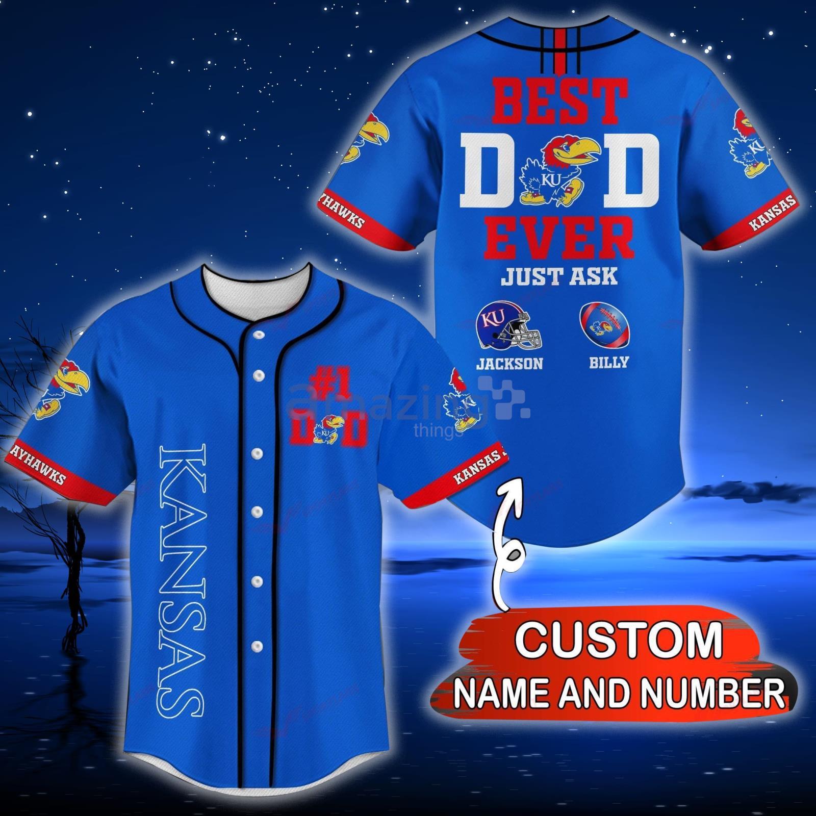 Kansas Jayhawks NCAA Custom Name And Number Best Dad Ever Baseball Jersey Shirt Product Photo 1