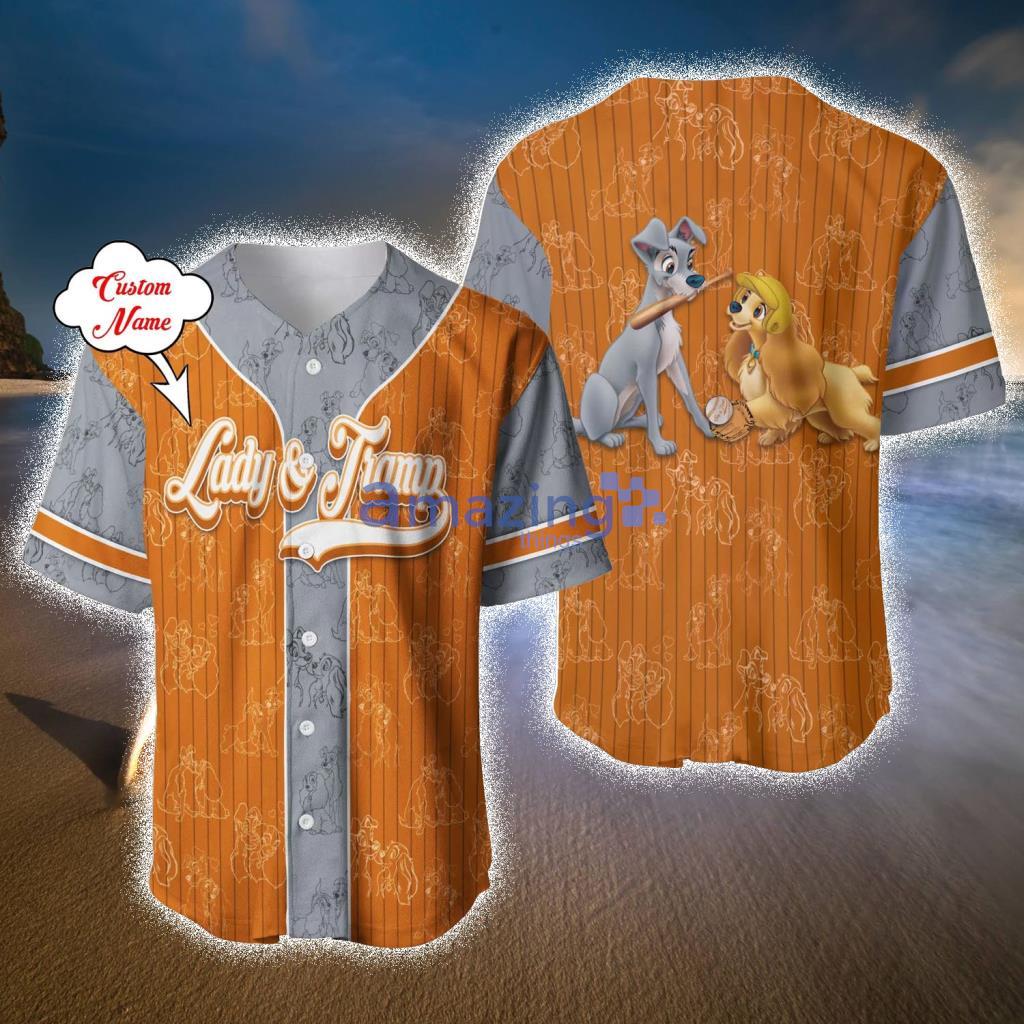 Lady & The Tramp Orange Gray Patterns Custom Disney Baseball Jerseys  For Men And Women - Lady & The Tramp Orange Gray Patterns Custom Disney Baseball Jerseys  For Men And Women