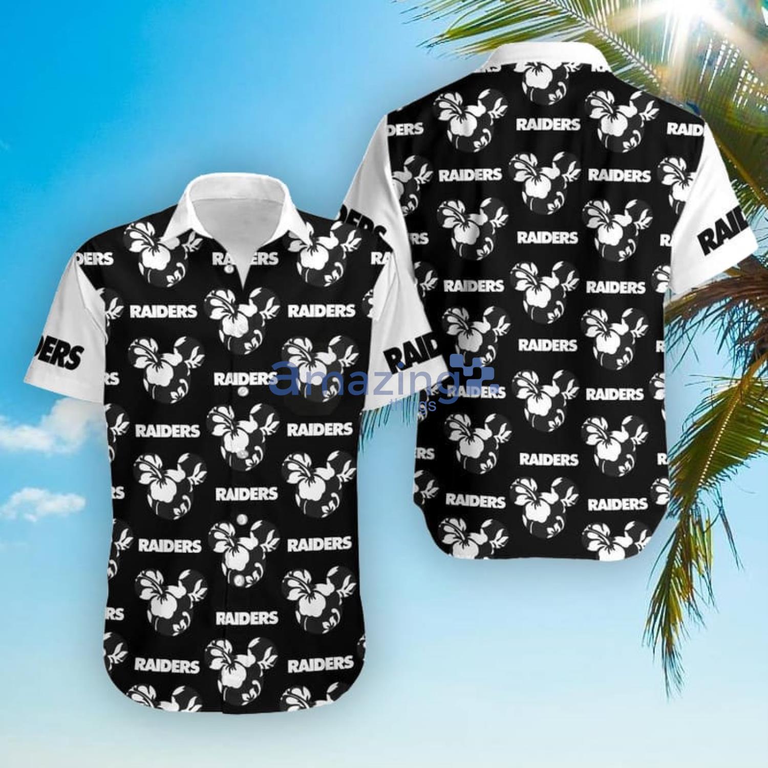 Las Vegas Raiders Mickey And Flowers Hawaiian Shirt And Shorts Product Photo 1