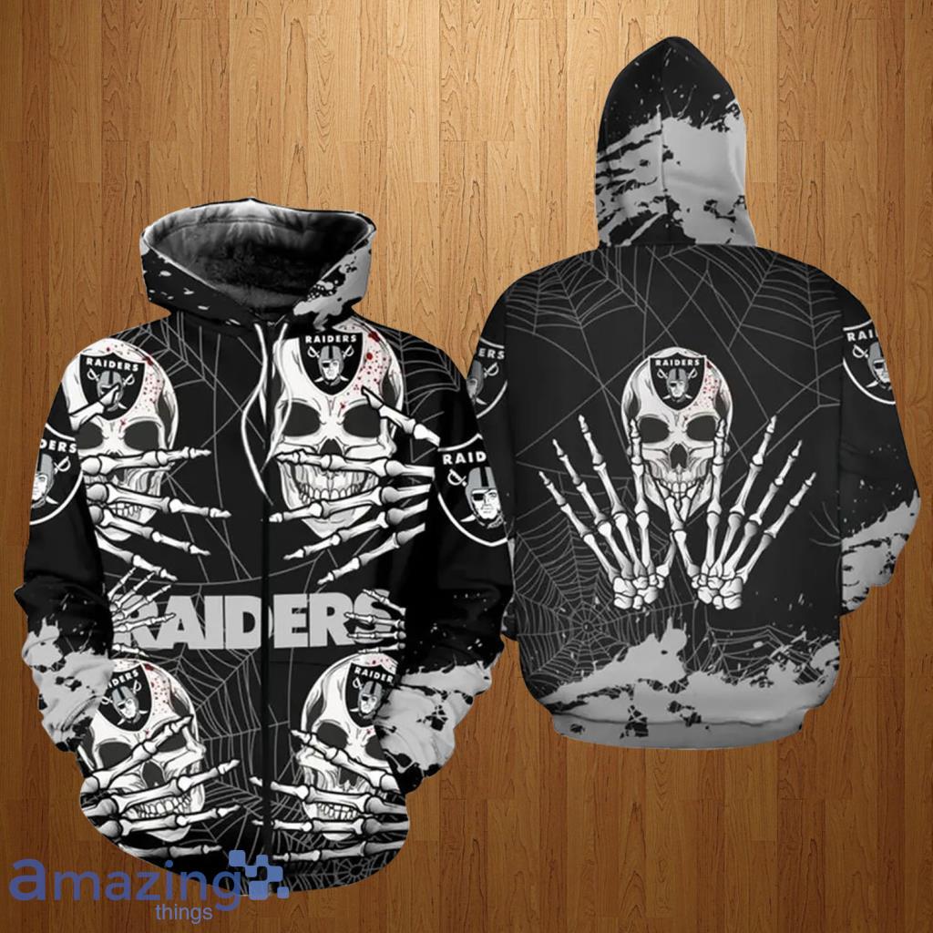 Las Vegas Raiders NFL Halloween Skull Skeleton Zip Hoodie 3D All Over Print - Las Vegas Raiders NFL Halloween Skull Skeleton Zip Hoodie 3D All Over Print