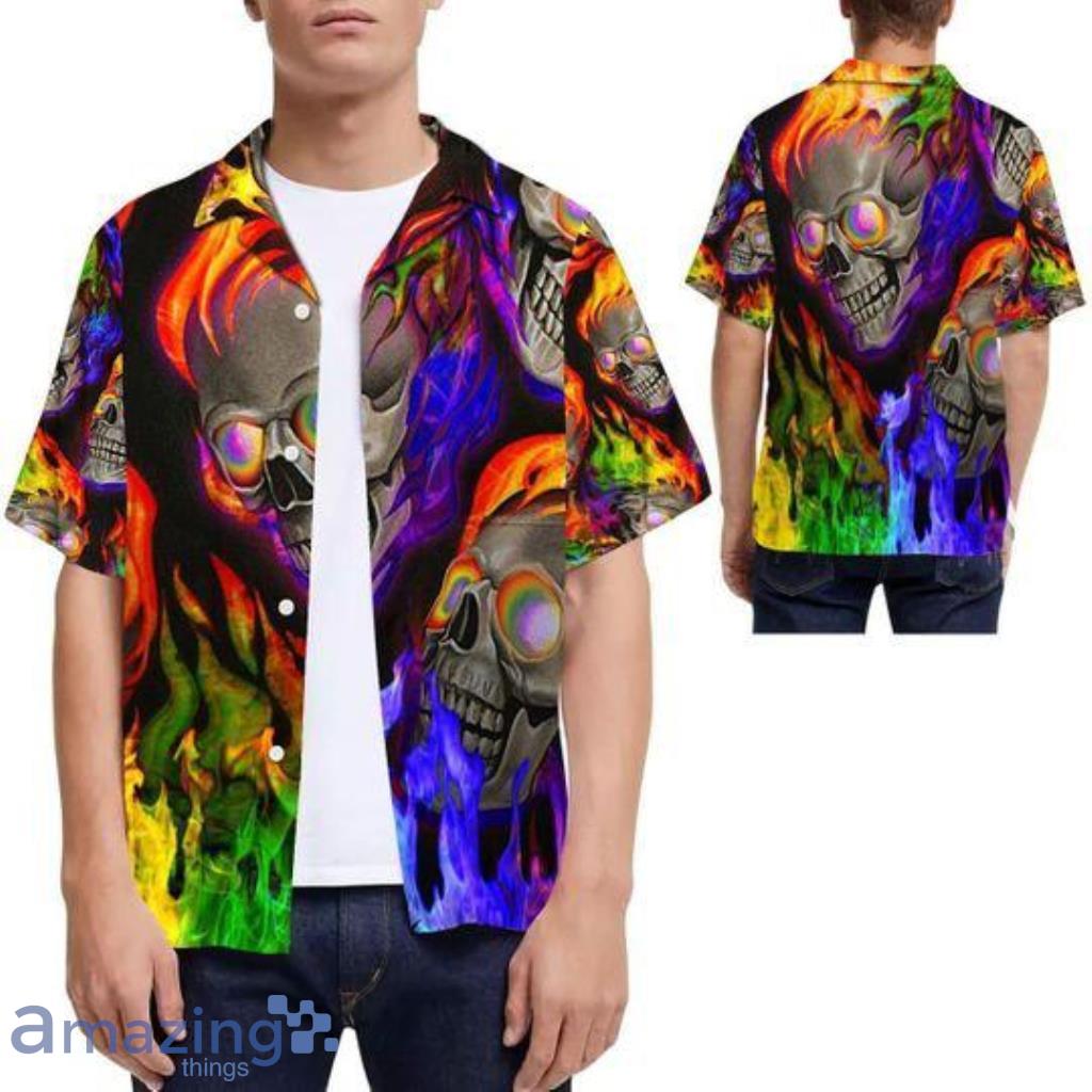 Lgbt Pride Rainbow Flame Skull Aloha Hawaiian Shirt - Lgbt Pride Rainbow Flame Skull Aloha Hawaiian Shirt