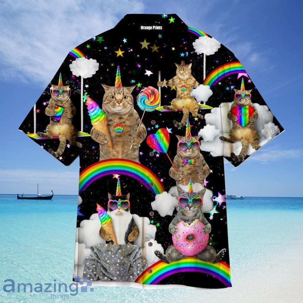 LGBT With Unicorn Cat  Hawaiian Shirt For Men And Women - LGBT With Unicorn Cat  Hawaiian Shirt For Men And Women