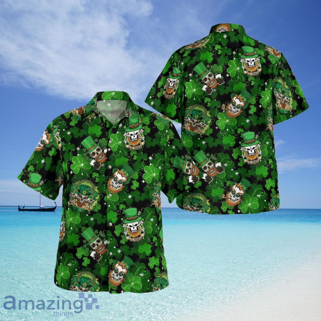 Many Patrick Skulls Green Clover Pattern Hawaii Shirt - Many Patrick Skulls Green Clover Pattern Hawaii Shirt