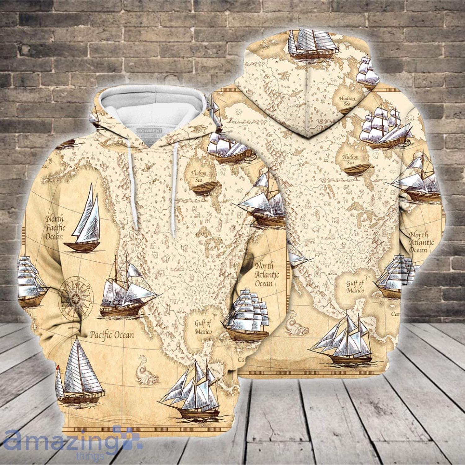 Map Sailing Boat Vintage  3D Hoodie Product Photo 1