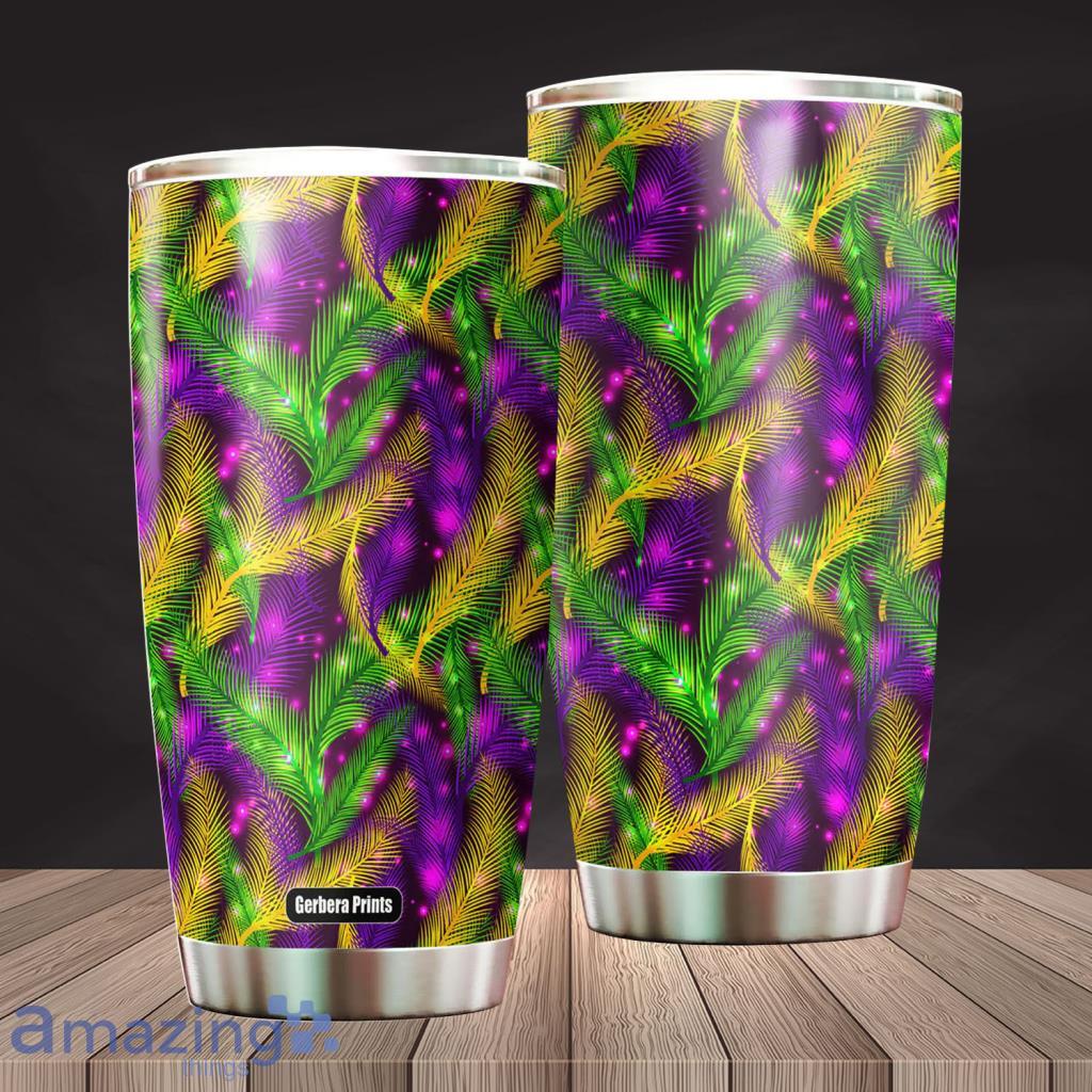 Mardi Gras Feather Pattern Stainless Steel Tumbler - Mardi Gras Feather Pattern Stainless Steel Tumbler
