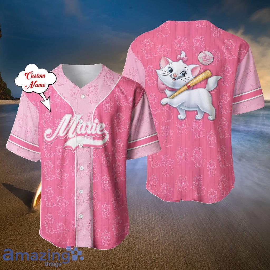 Marie Cat Pink White Patterns Disney Custom Baseball Jerseys  For Men And Women - Marie Cat Pink White Patterns Disney Custom Baseball Jerseys  For Men And Women