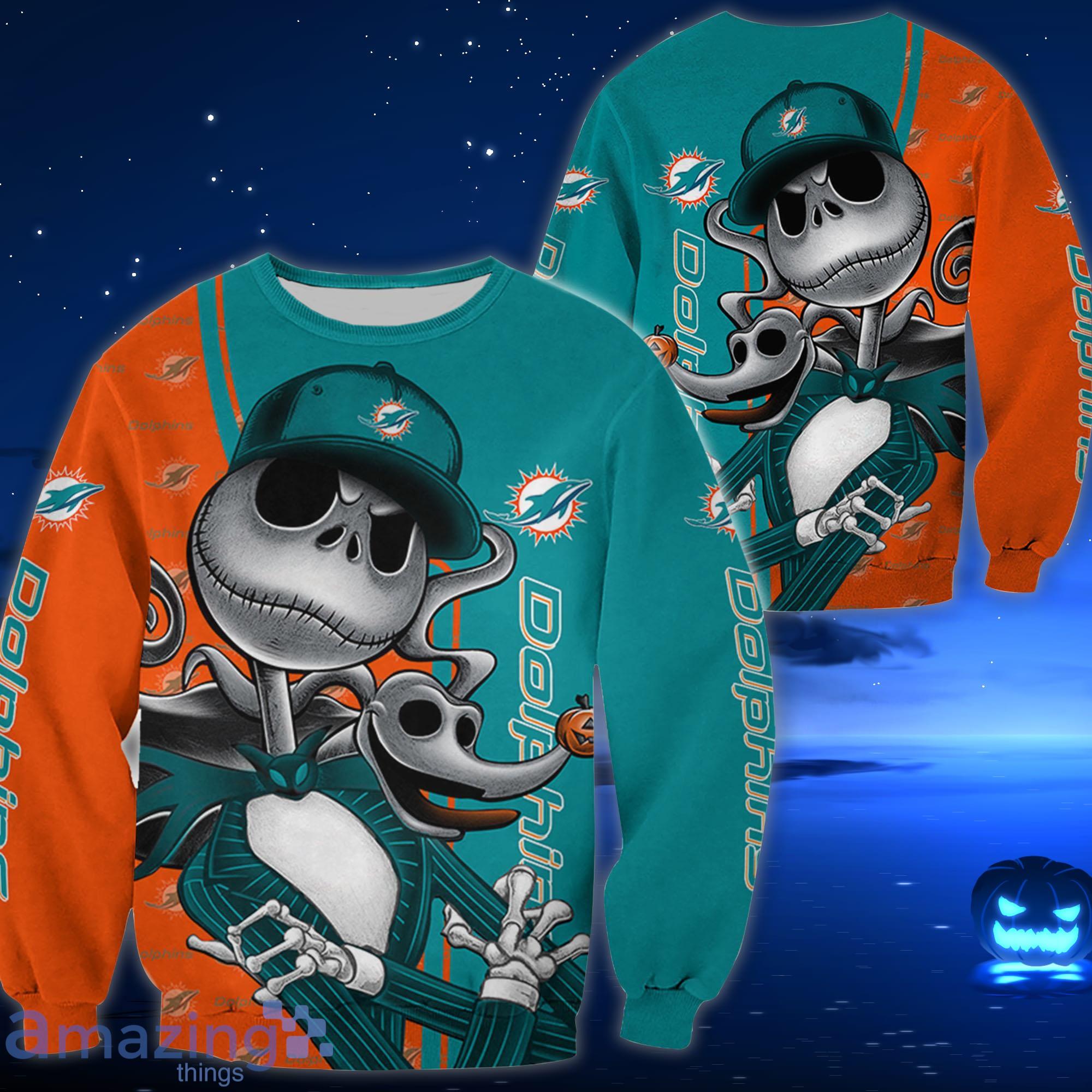 Miami Dolphins Jack Skellington All Over Printed 3D Shirt Halloween Gift For Fans