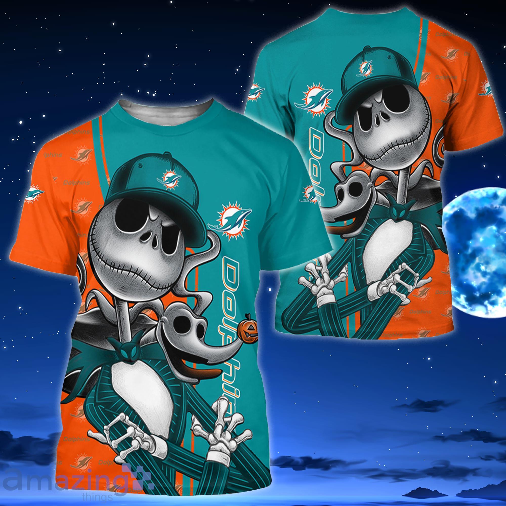 Miami Dolphins Jack Skellington All Over Printed 3D Shirt Halloween Gift For Fans Product Photo 3