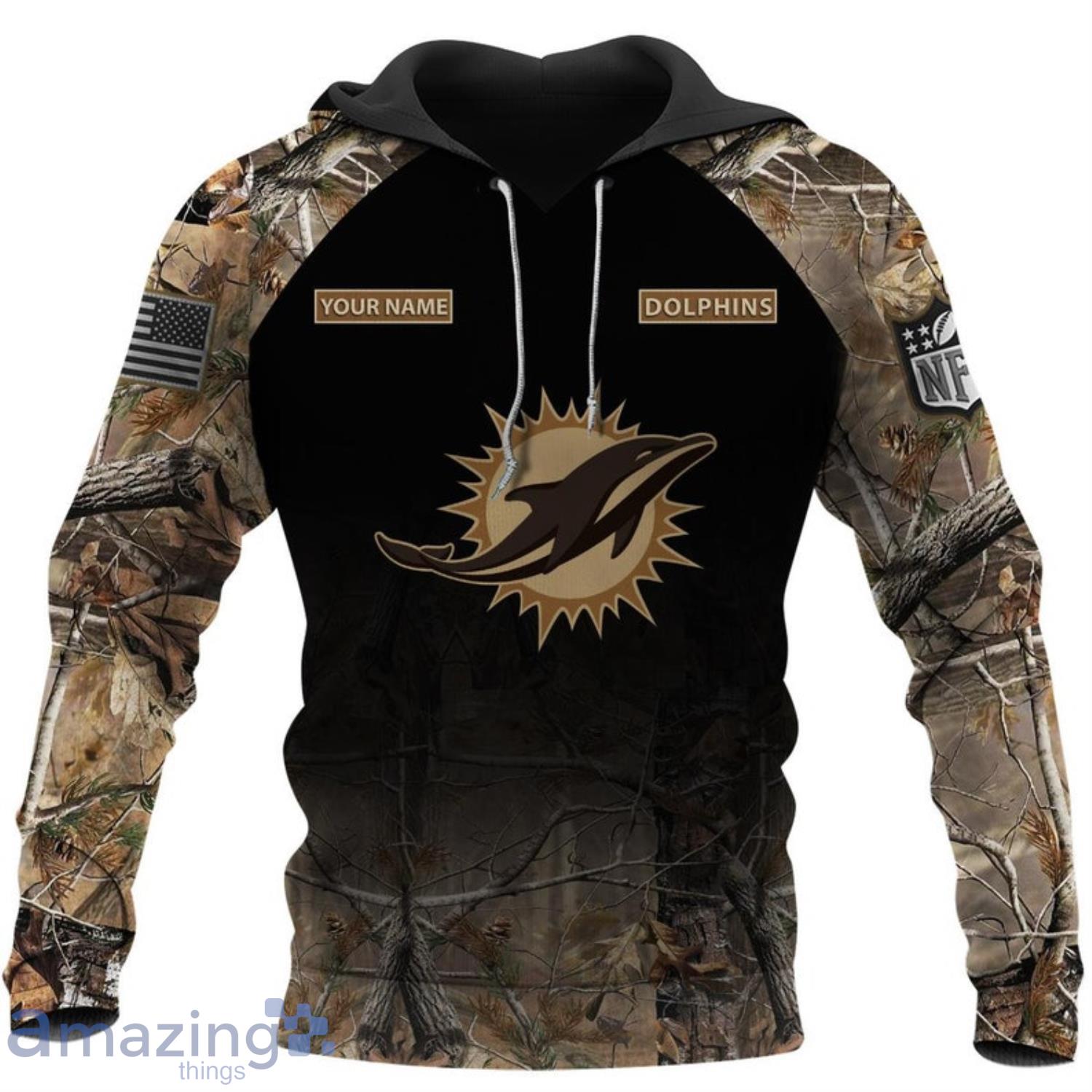 Miami Dolphins Personalized Name Hunting Camo Style 3D Hoodie image Miami Dolphins -Personalized Name Hunting Camo Style-3D Hoodie Product Photo 2