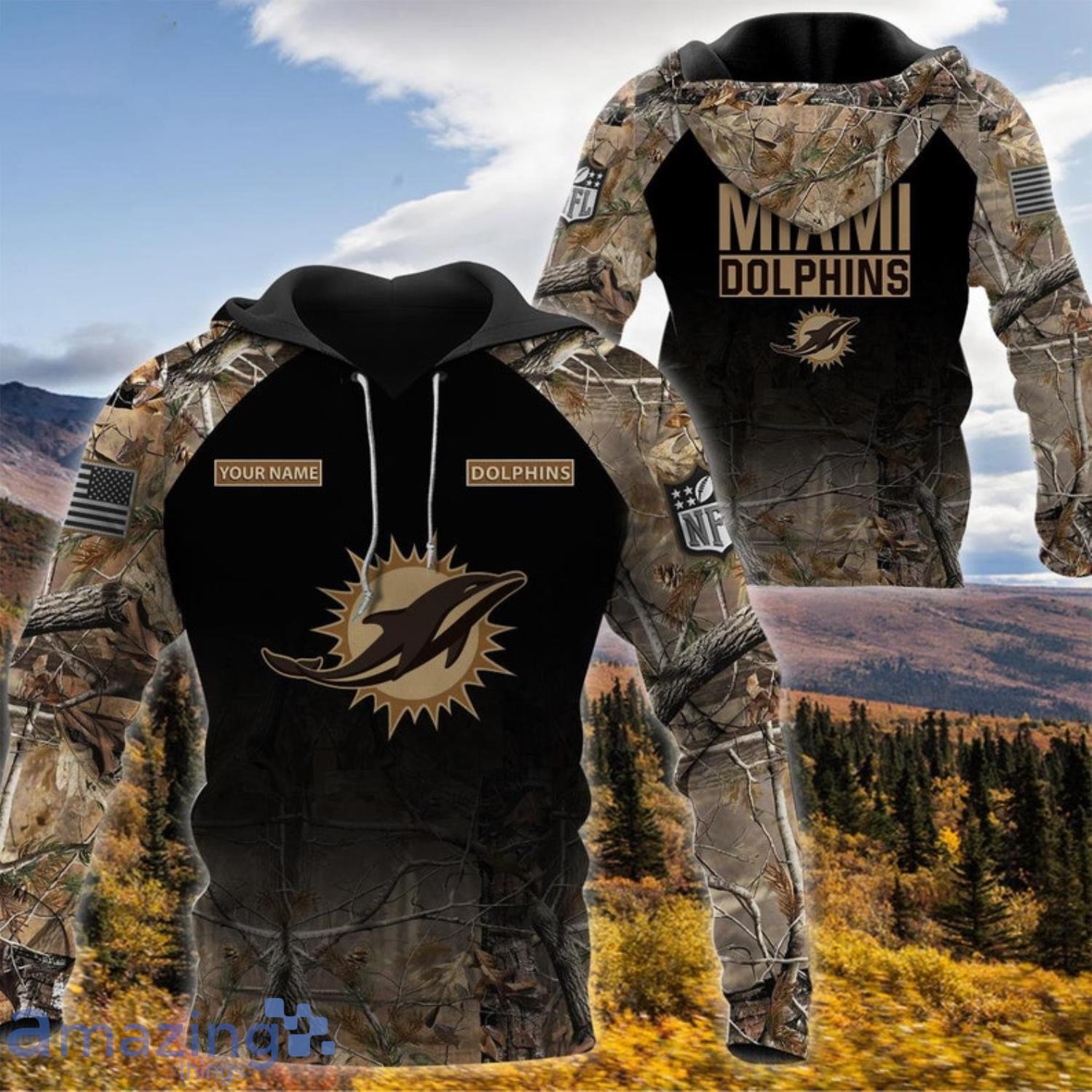 Miami Dolphins Personalized Name Hunting Camo Style 3D Hoodie image Miami Dolphins -Personalized Name Hunting Camo Style-3D Hoodie Product Photo 3