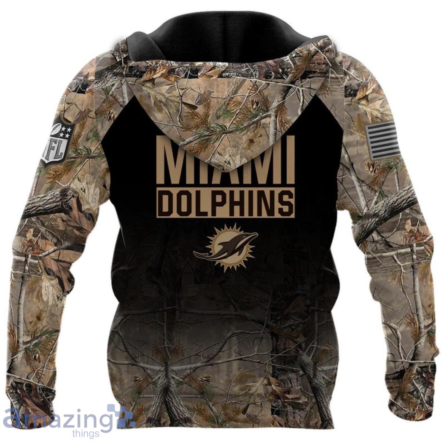 Miami Dolphins -Personalized Name Hunting Camo Style-3D Hoodie Product Photo 1